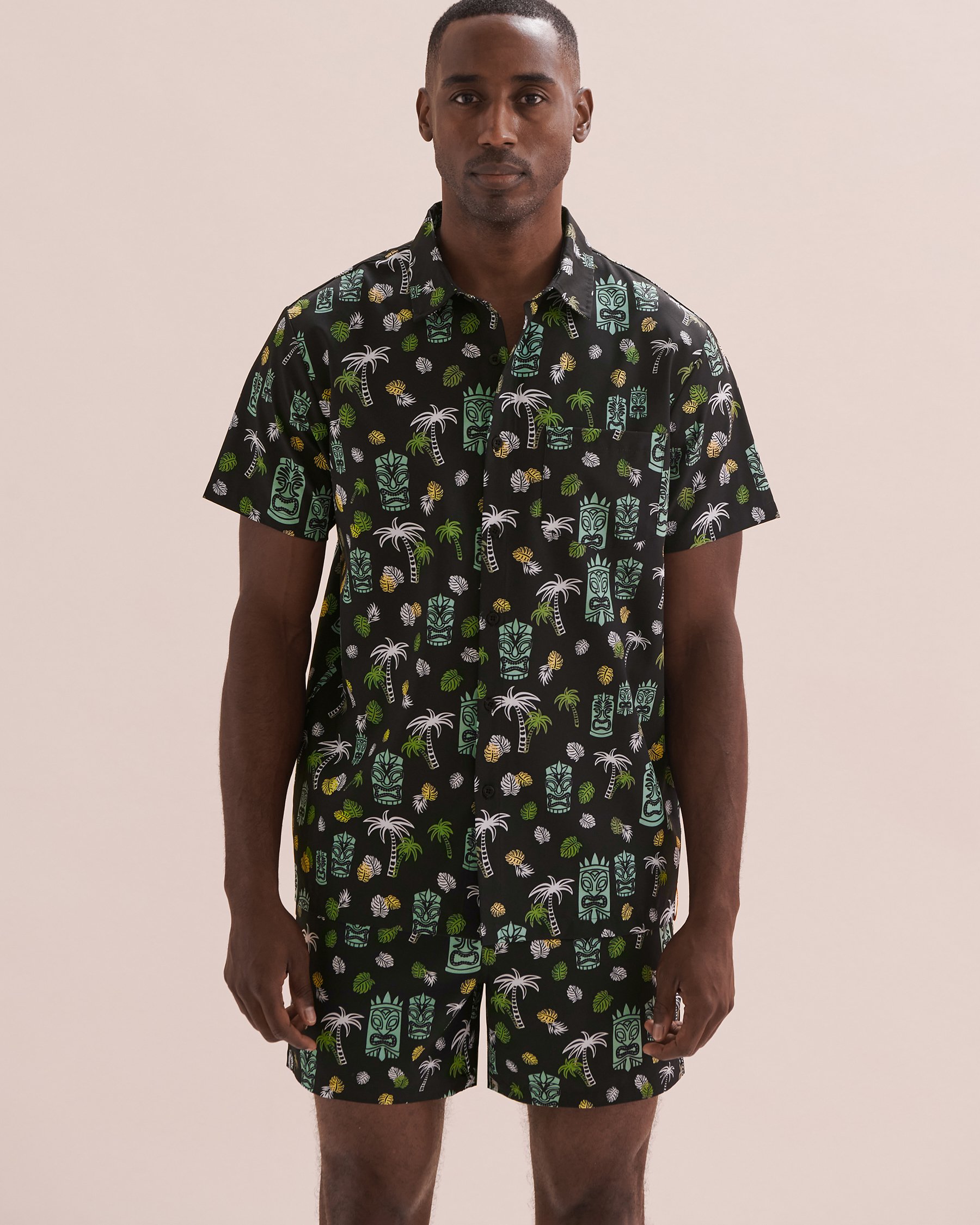 HAMABE Short Sleeve Shirt Blue Tiki Island 04100023 - View5