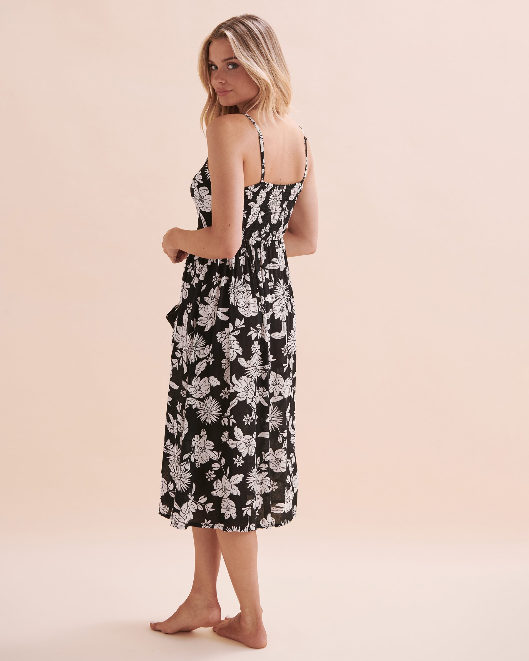TROPIK Robe longue sans manches à fleurs Fleurs noires et blanches 02300129 - Voir6
