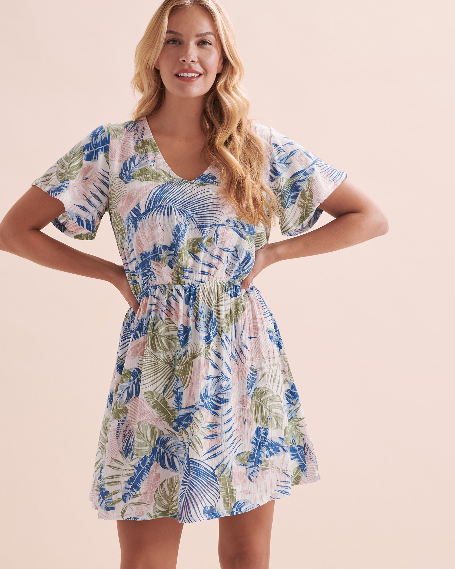 TURQUOISE COUTURE Robe courte imprimé tropical Mer tropicale bleu 02300131 - Voir1