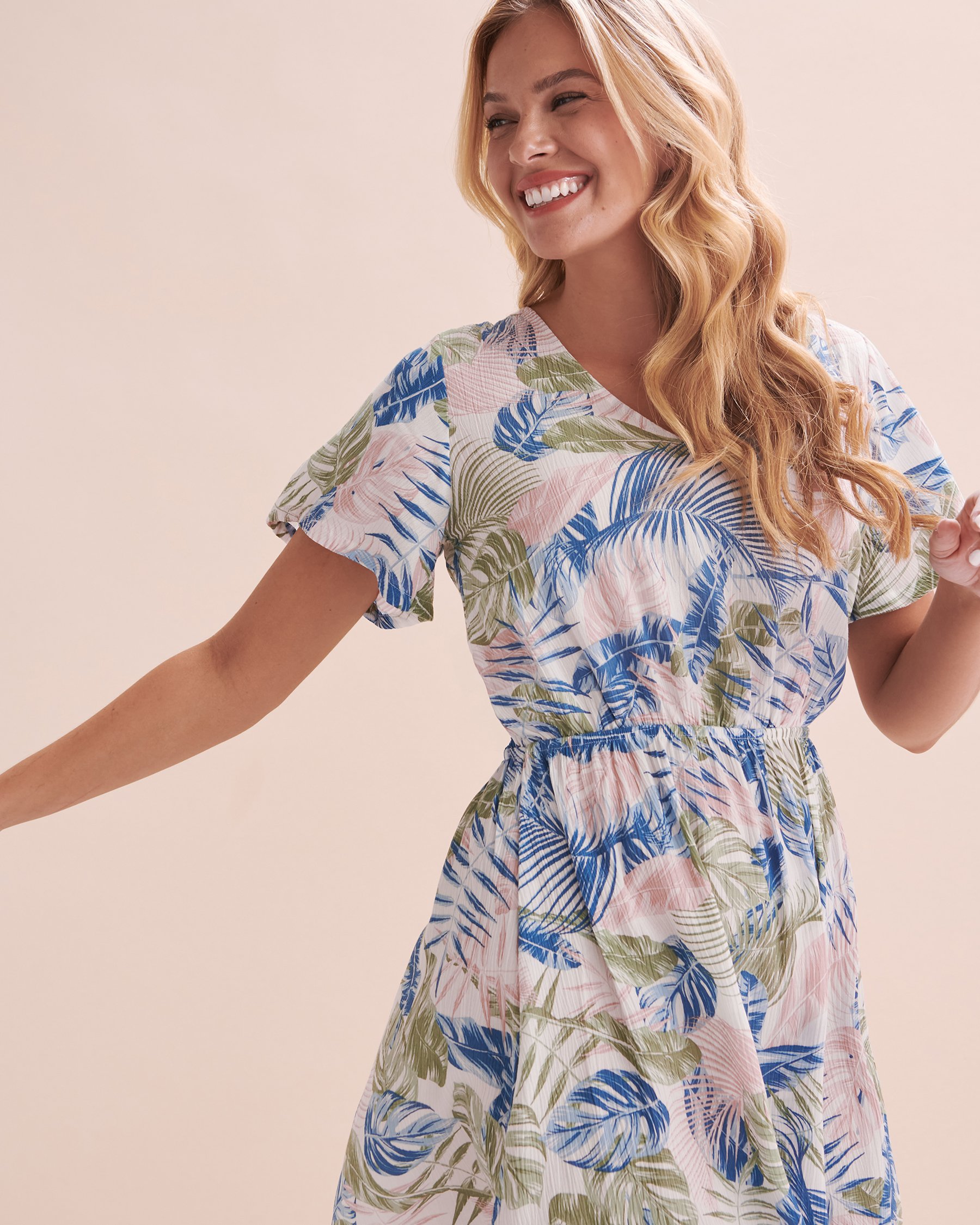 TURQUOISE COUTURE Robe courte imprimé tropical Mer tropicale bleu 02300131 - Voir4