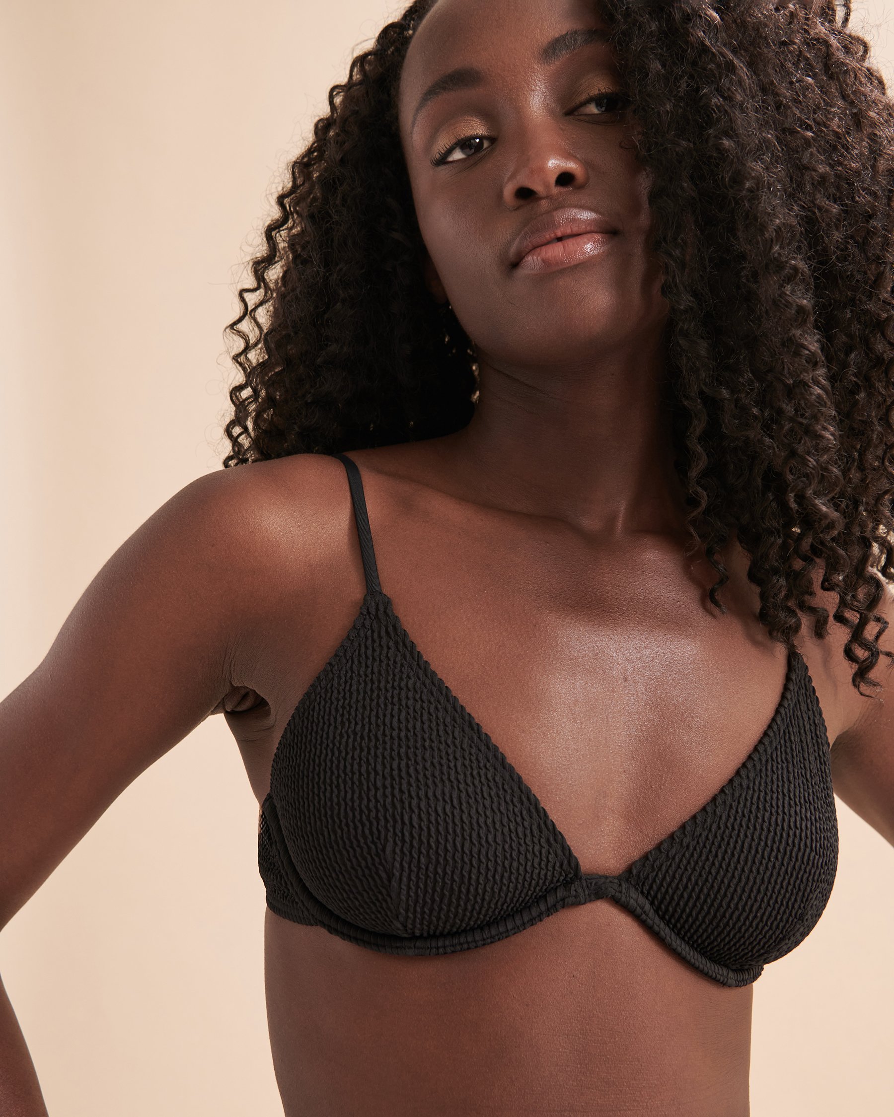 BILLABONG Summer High Ribbed Plunge Bikini Top Black Sands ABJX300789 - View3