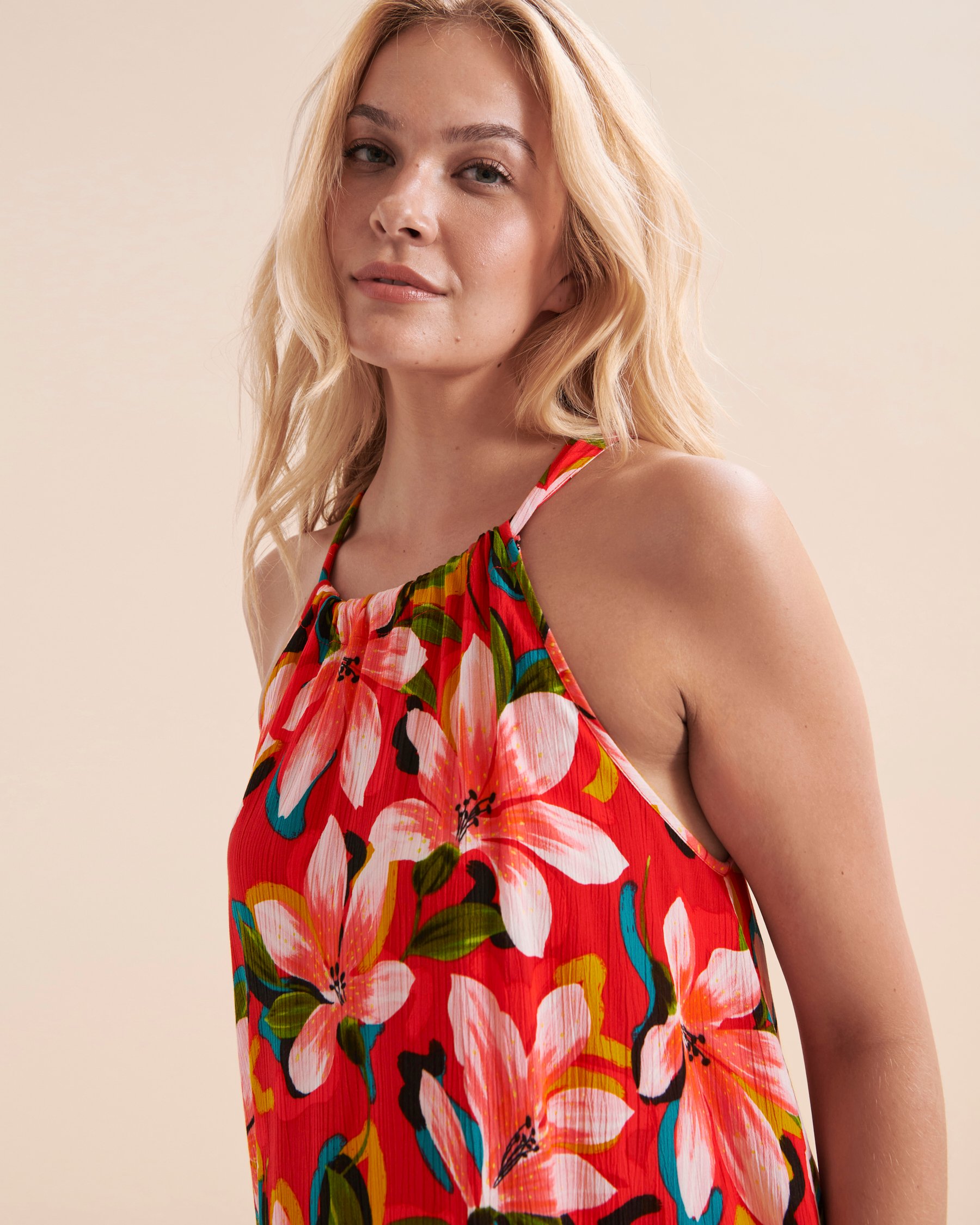 SKYE Break of Day High Neck Halter Dress Ruby Tropical SK759620 - View3
