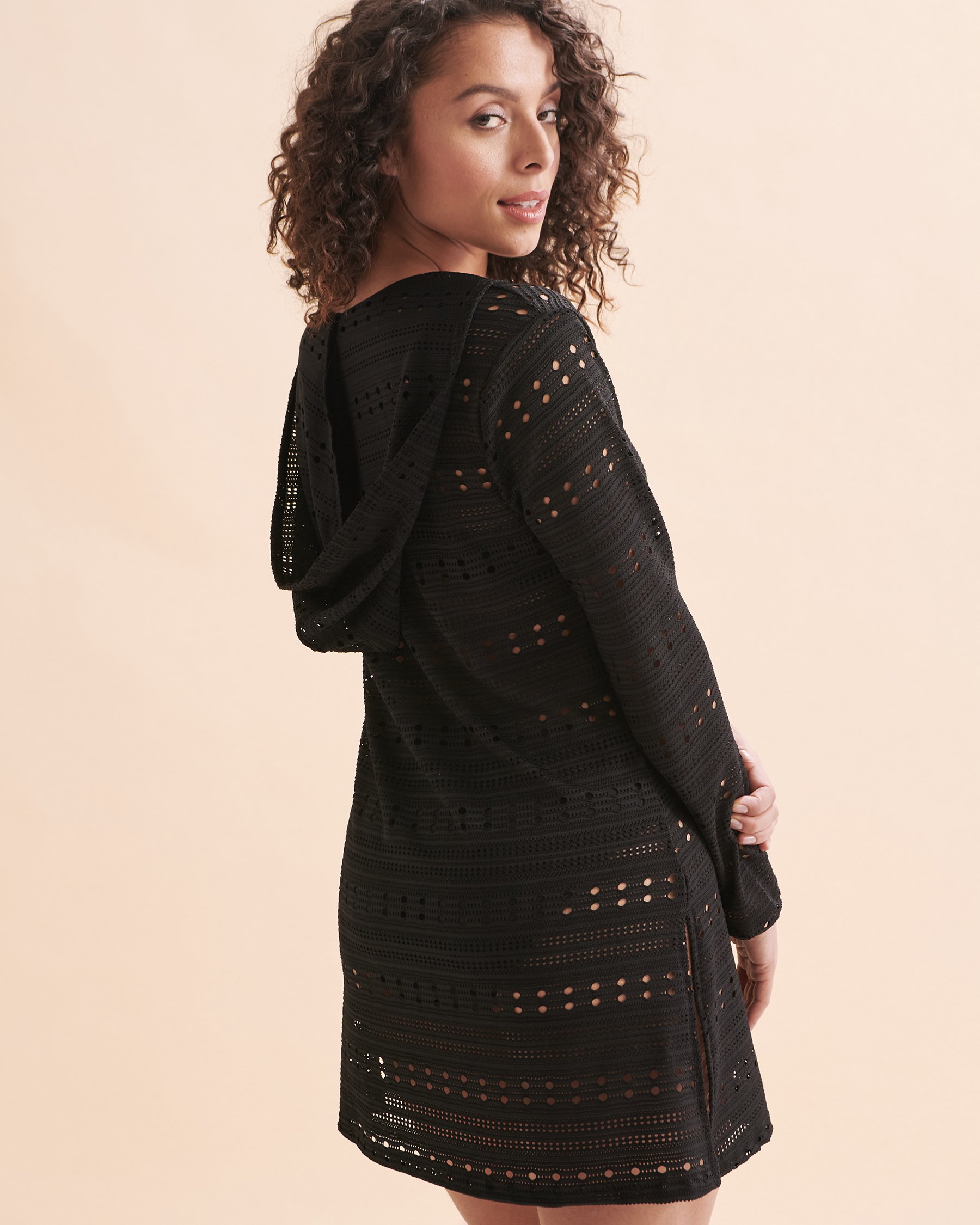 COVER ME Eden Rock Long Sleeve Hooded Crochet Tunic Black 24057112 - View2