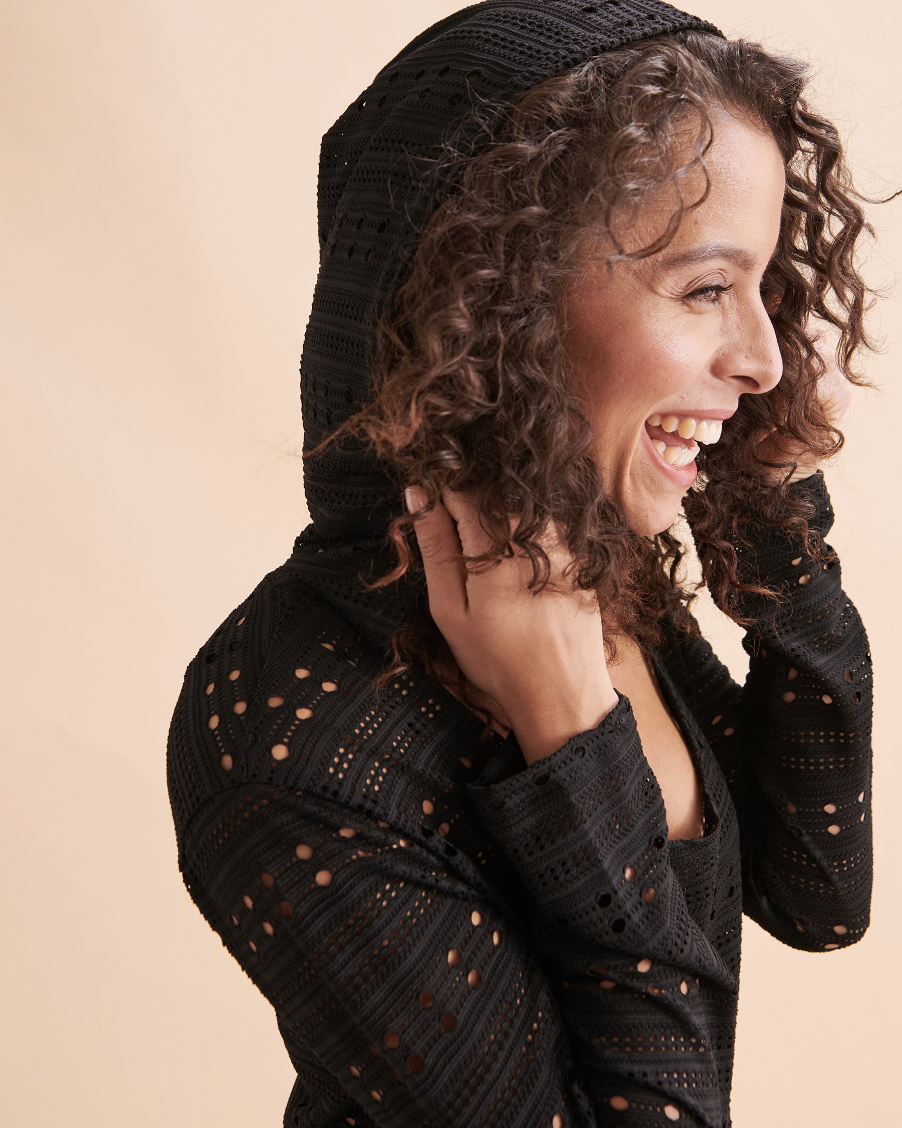 COVER ME Eden Rock Long Sleeve Hooded Crochet Tunic Black 24057112 - View3