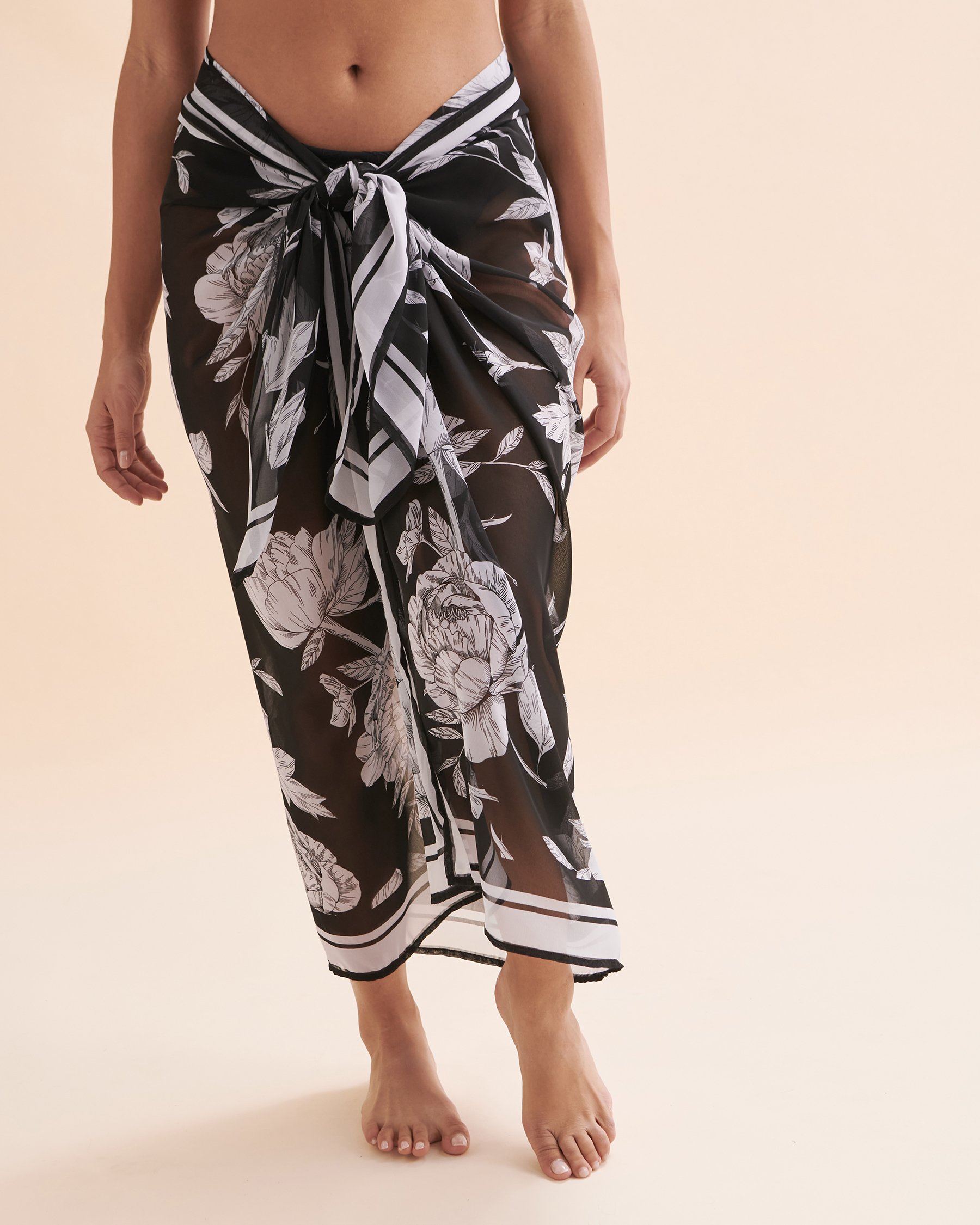 TURQUOISE COUTURE Floral Pareo Black & White Floral 02200051 - View1