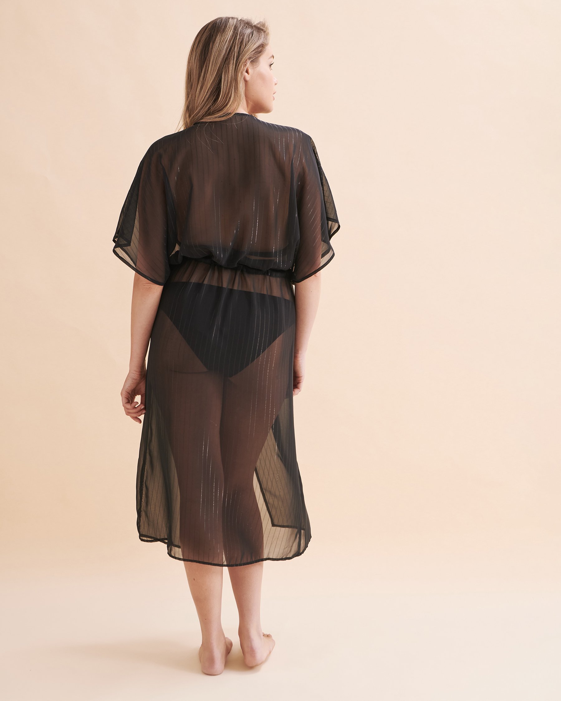 SANTEMARE Caftan maxi en chiffon Noir 02400030 - View3