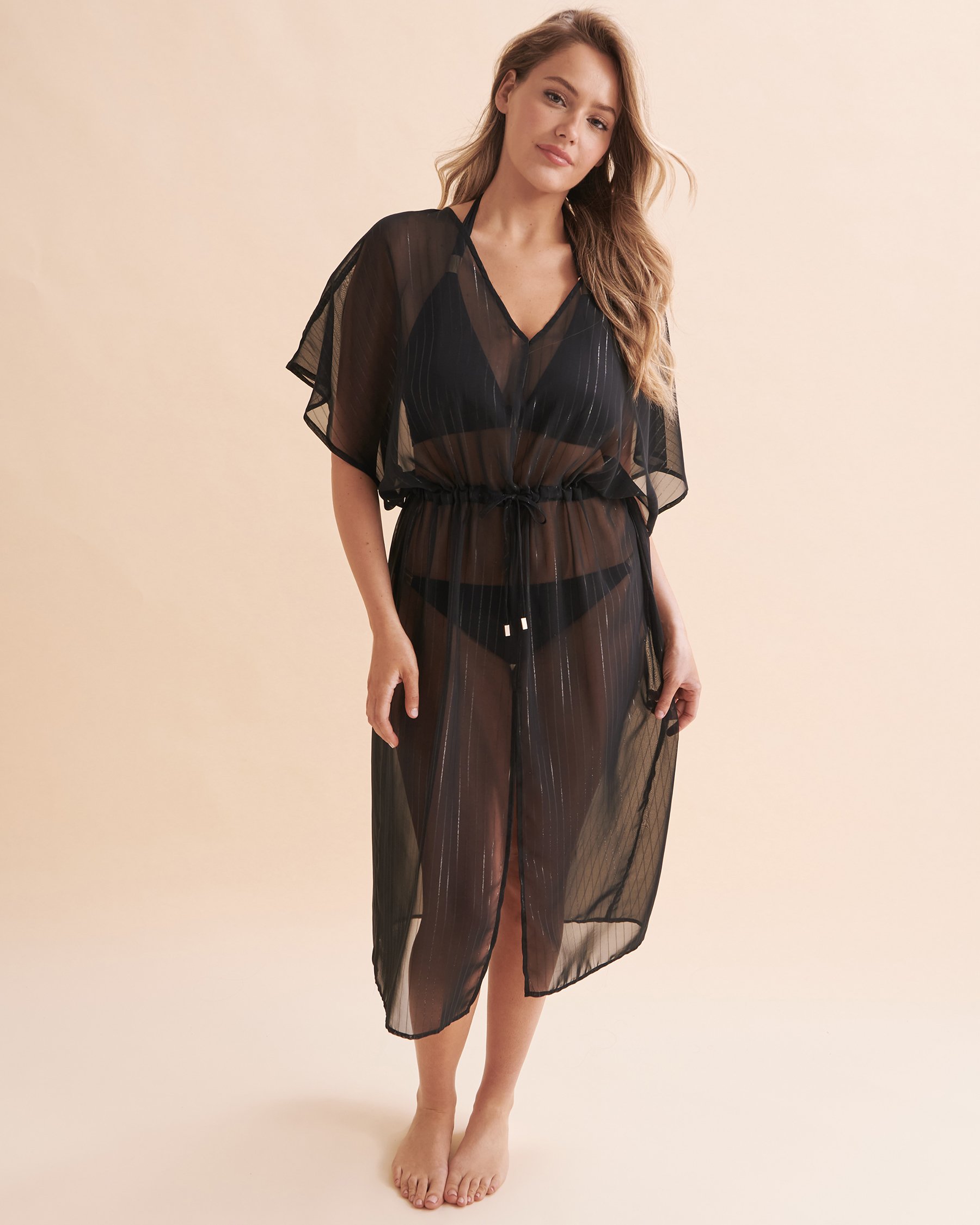 SANTEMARE Caftan maxi en chiffon Noir 02400030 - View4