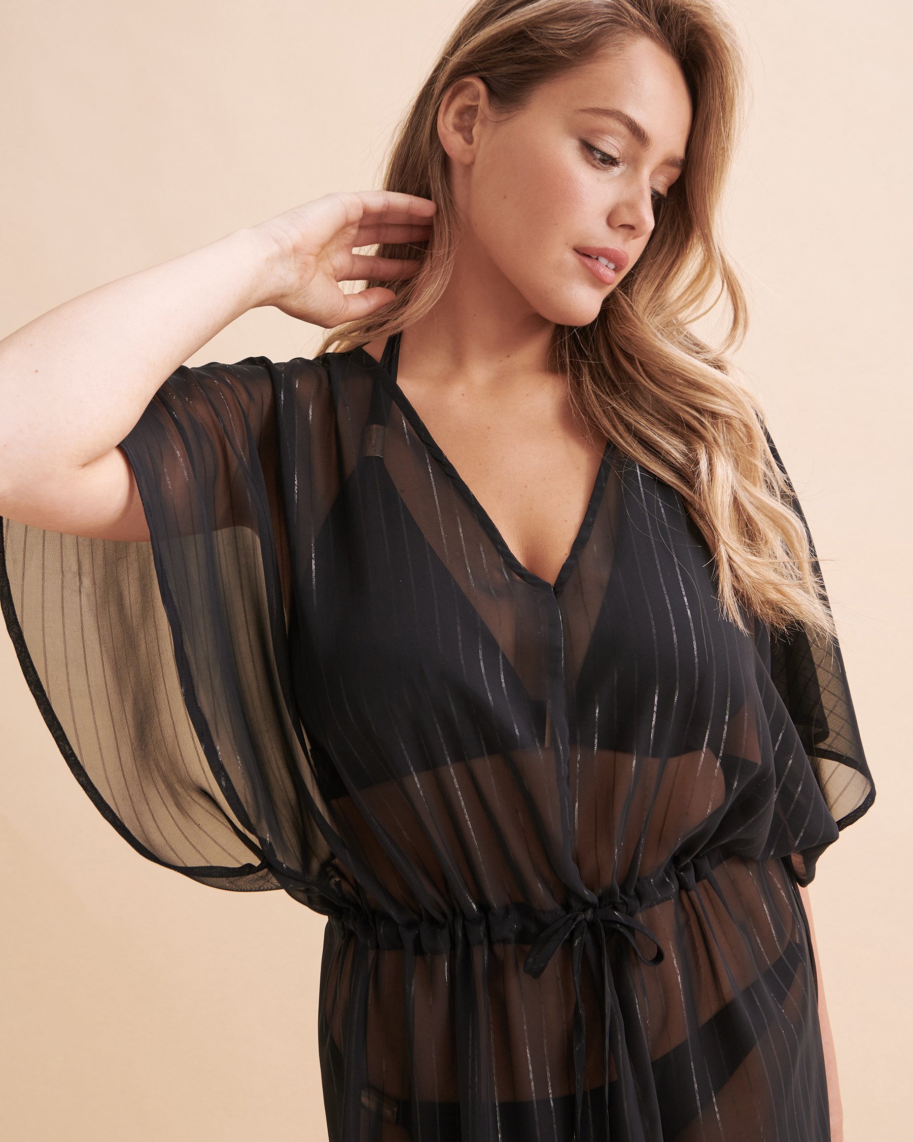 SANTEMARE Caftan maxi en chiffon Noir 02400030 - View5