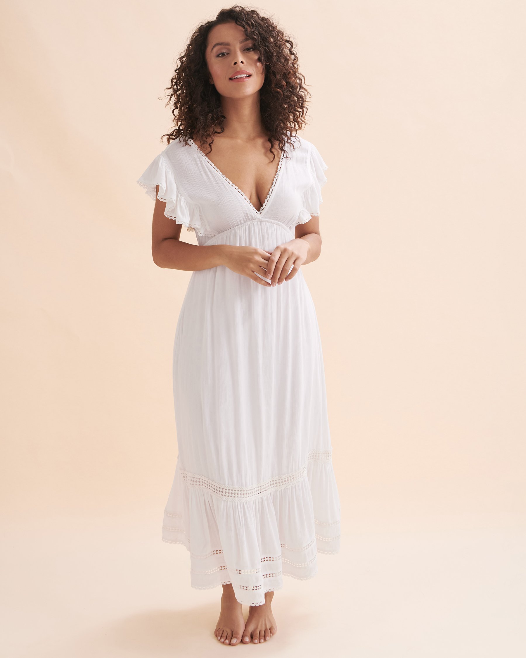 KOY RESORT Miami Luxe Ruffle Maxi Dress White K24203-01 - View3