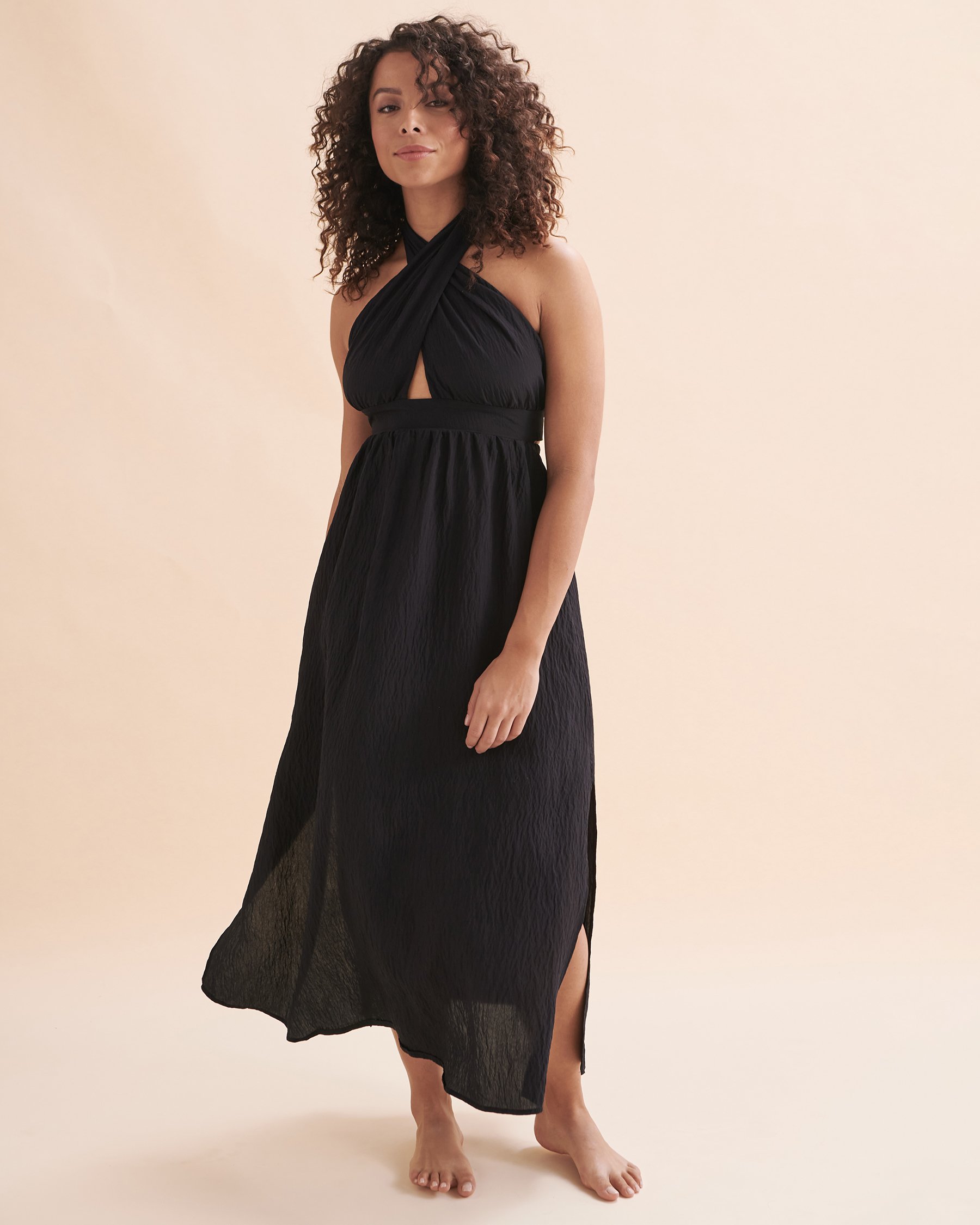 SANTEMARE Robe longue croisée Noir 02300108 - Voir1