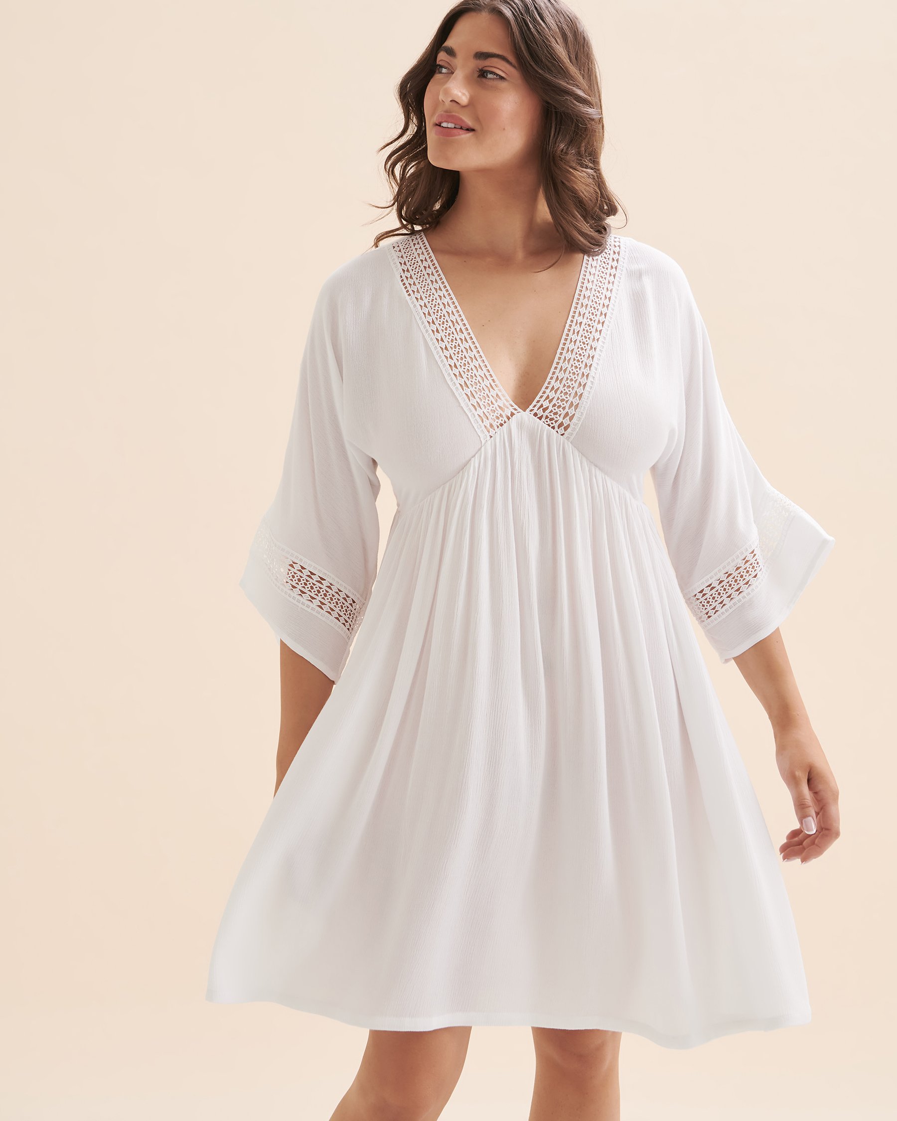 TURQUOISE COUTURE Short Dress with Crochet Details White 02300111 - View4