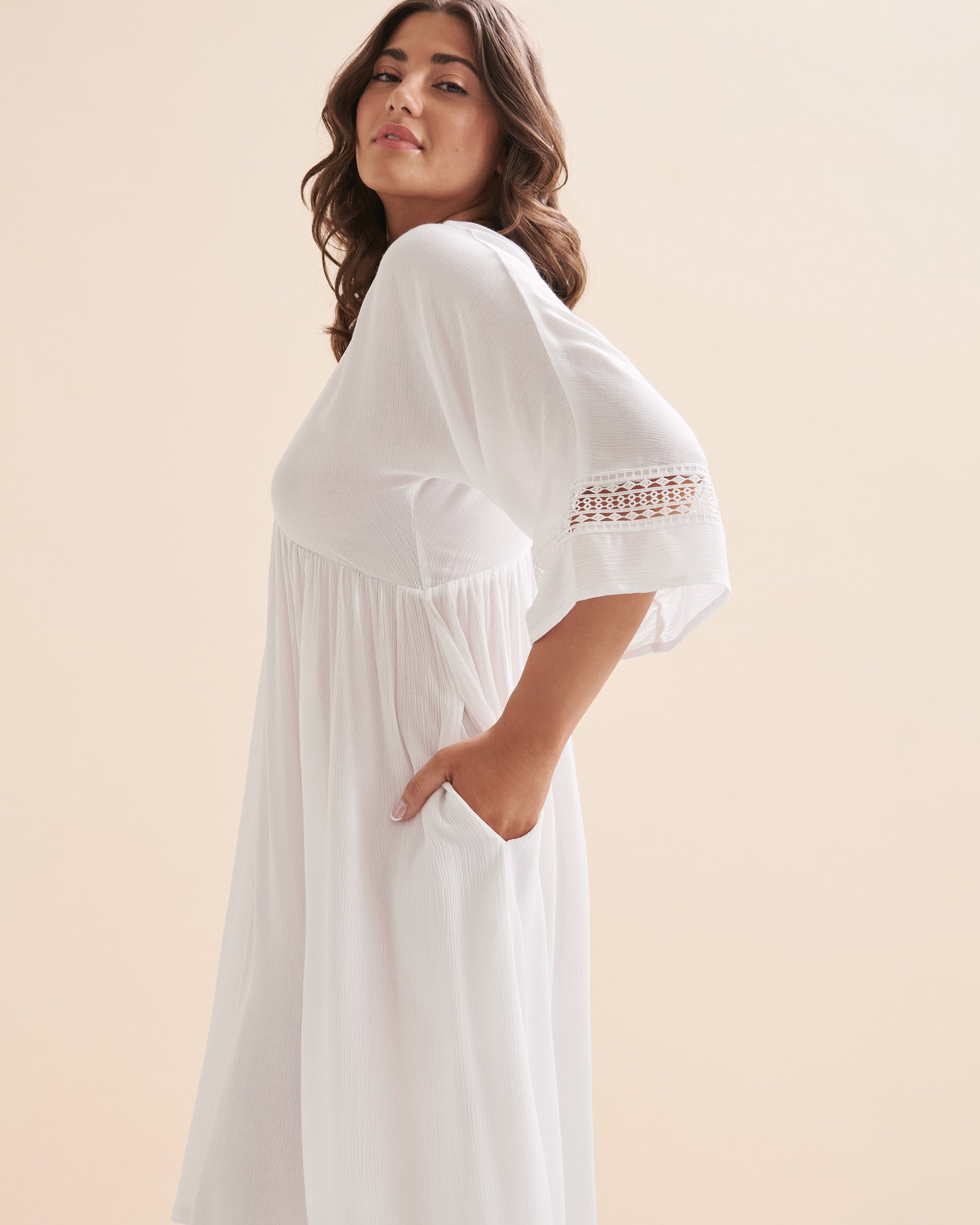 TURQUOISE COUTURE Short Dress with Crochet Details White 02300111 - View6