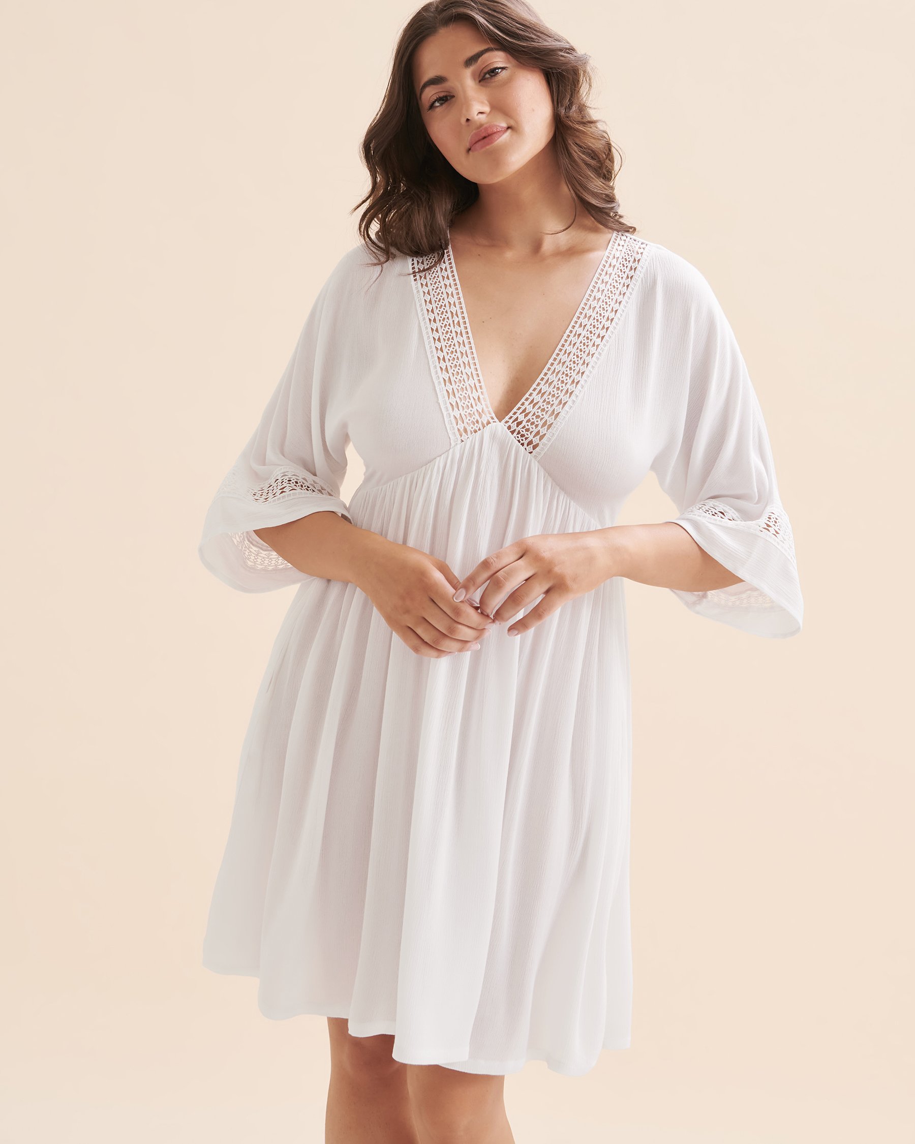 TURQUOISE COUTURE Short Dress with Crochet Details White 02300111 - View7