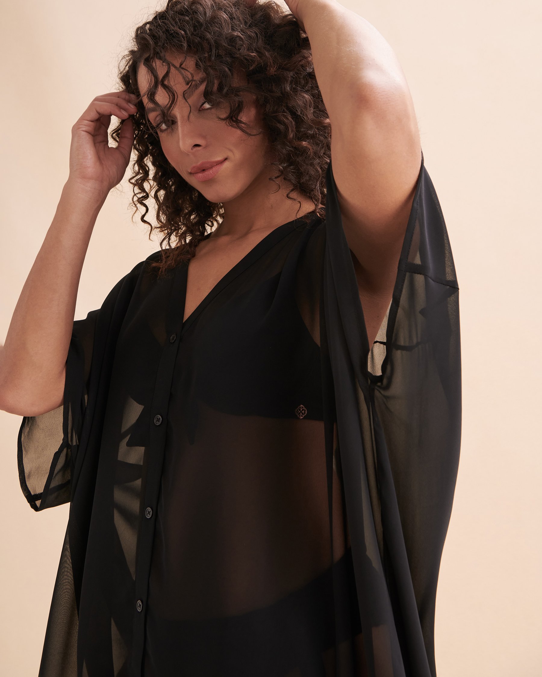 TURQUOISE COUTURE Short Sleeve Button-down Tunic Black 02400031 - View5