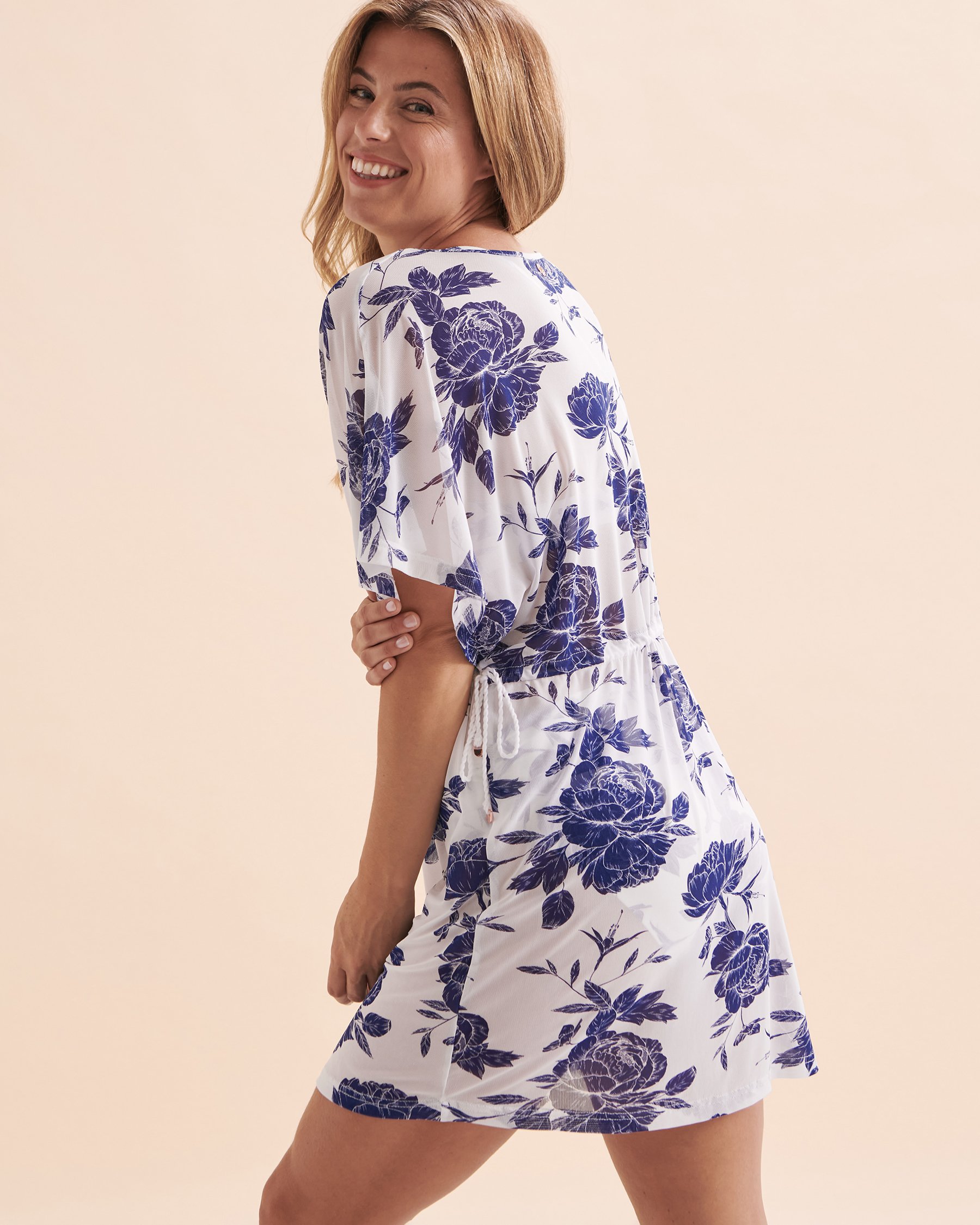 TURQUOISE COUTURE Short Sleeve Mesh Tunic Blue Floral 02400032 - View3