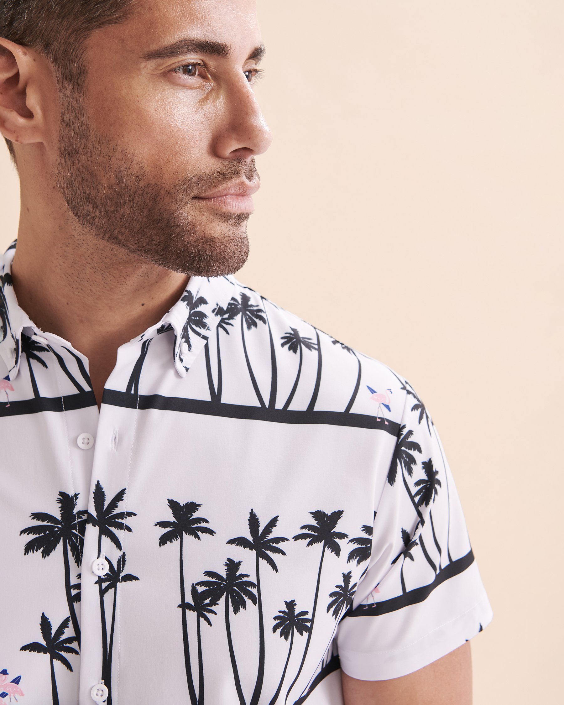 HAMABE Short Sleeve Shirt Stripe Palm Trees 04100017 - View3