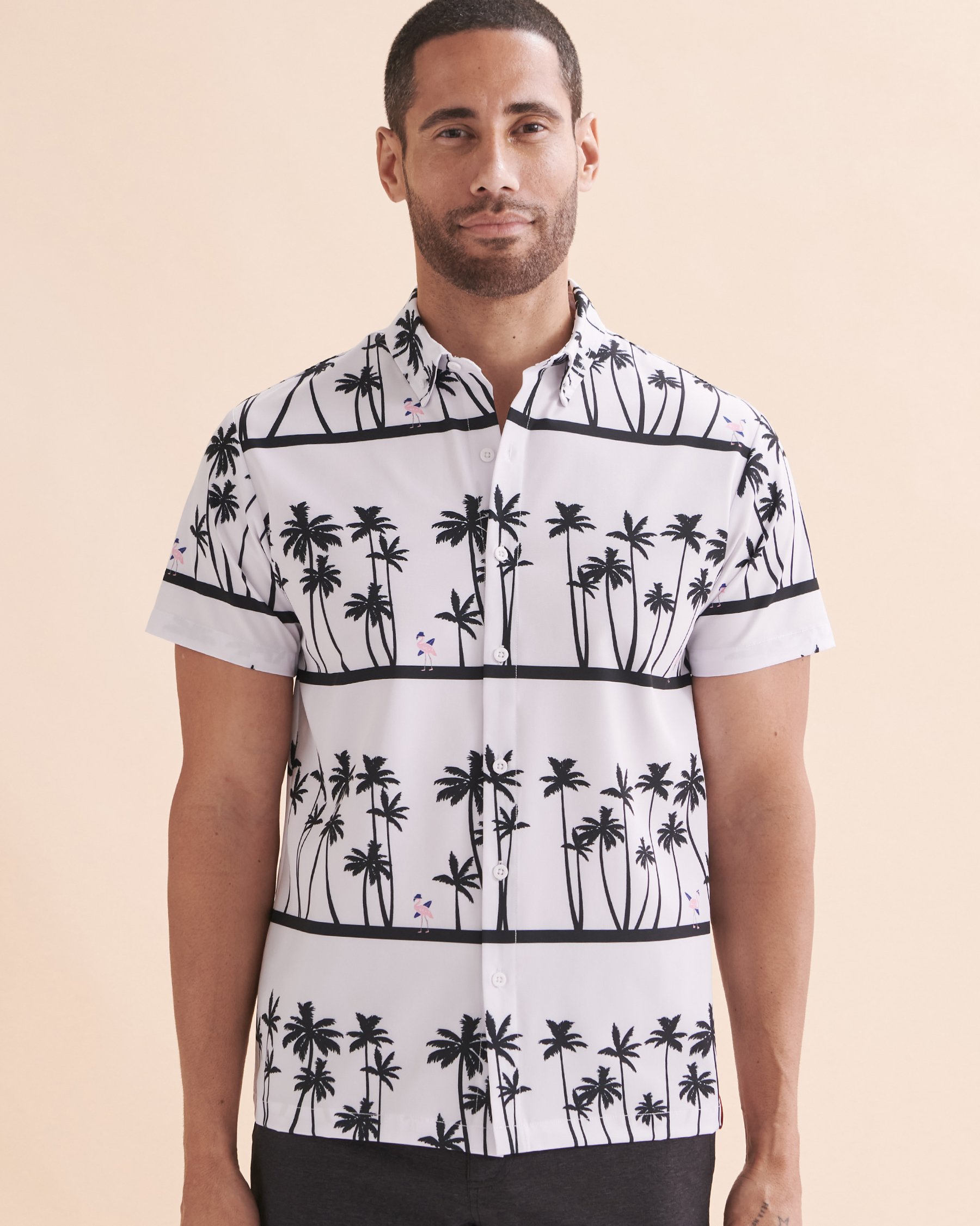 HAMABE Short Sleeve Shirt Stripe Palm Trees 04100017 - View5