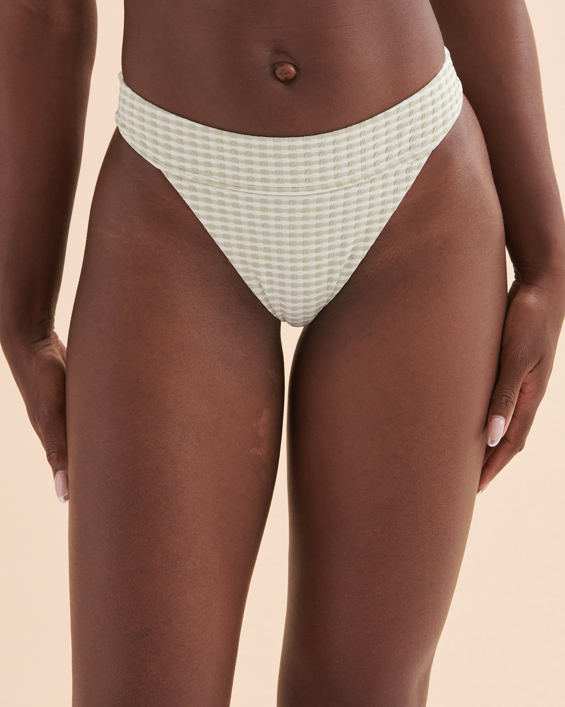 TROPIK Textured High Waist Brazilian Bikini Botttom Frosty Green 01300264 - View3