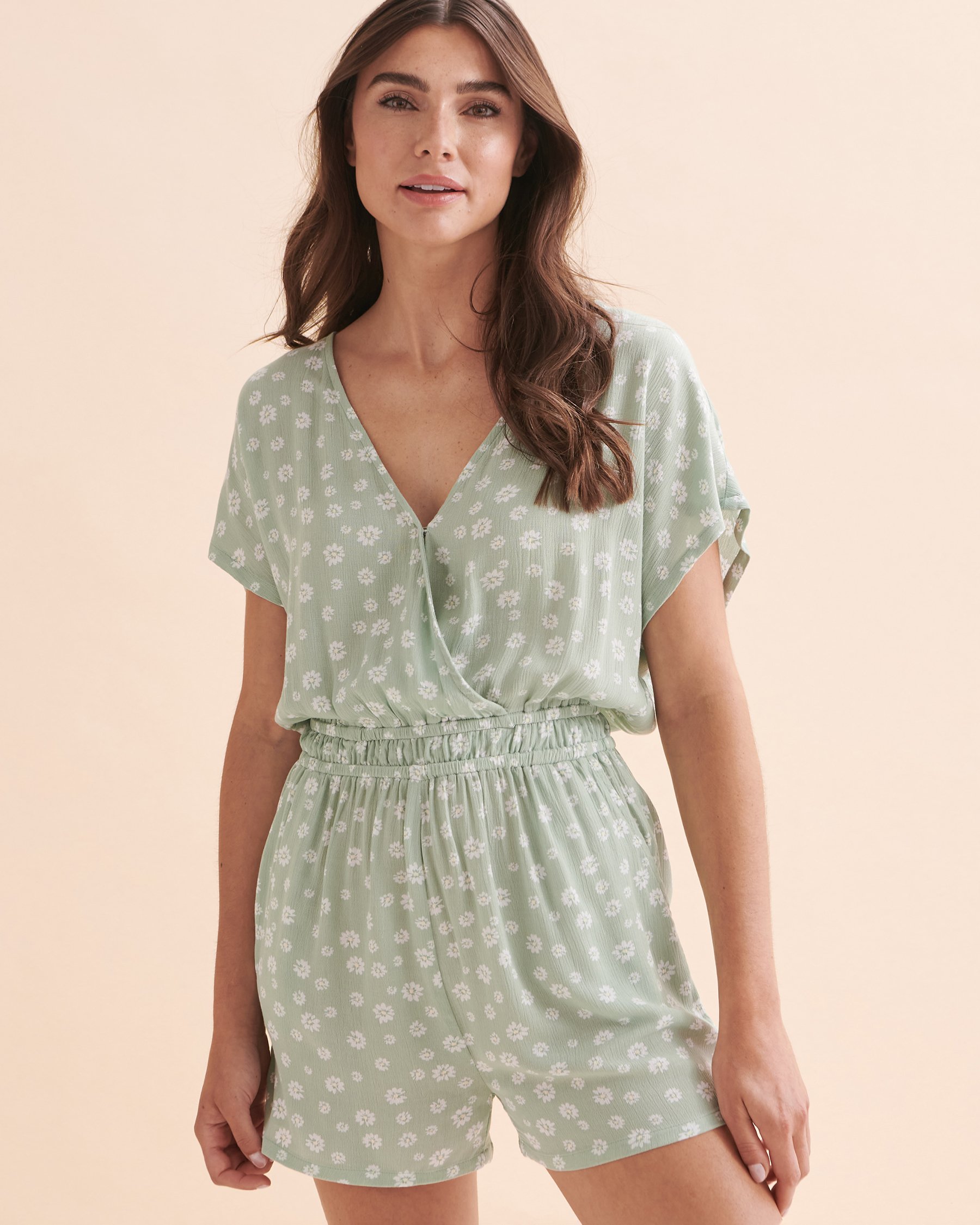 TROPIK Short Sleeve Romper Green Daisies 02300109 - View1