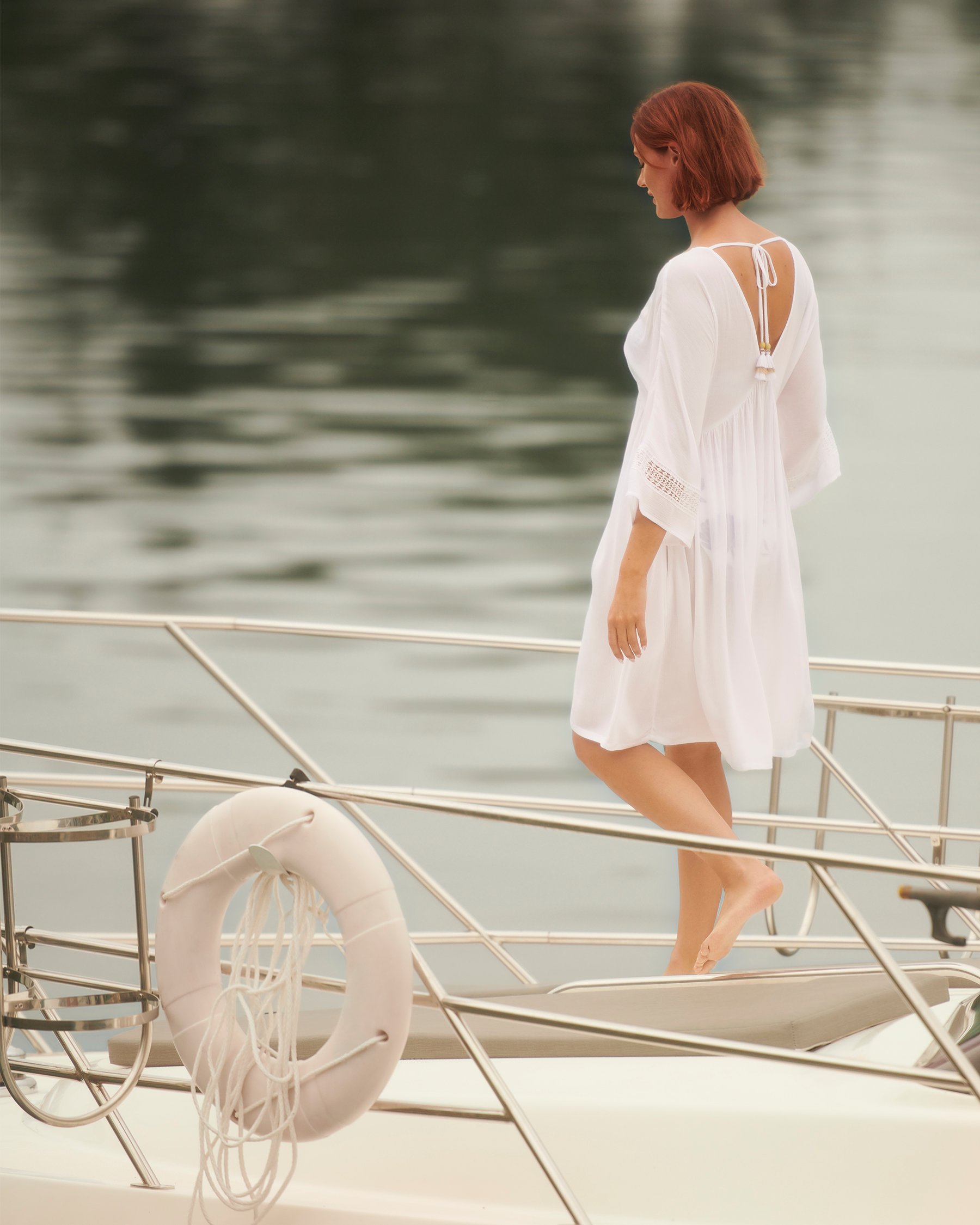 TURQUOISE COUTURE Short Dress with Crochet Details White 02300111 - View1