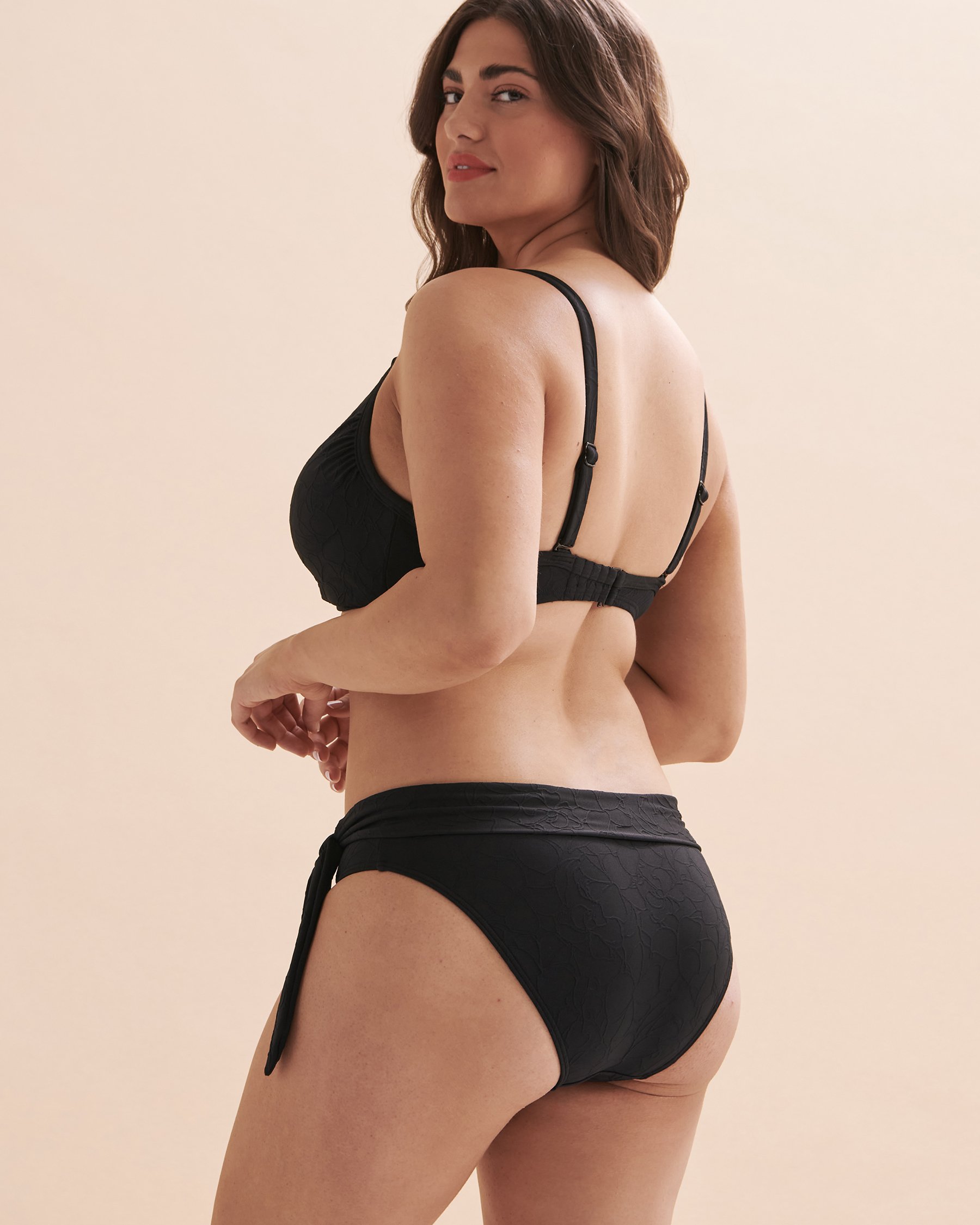 TURQUOISE COUTURE Textured D Cup Plunge Push-up Bikini Top Black 01200062 - View2