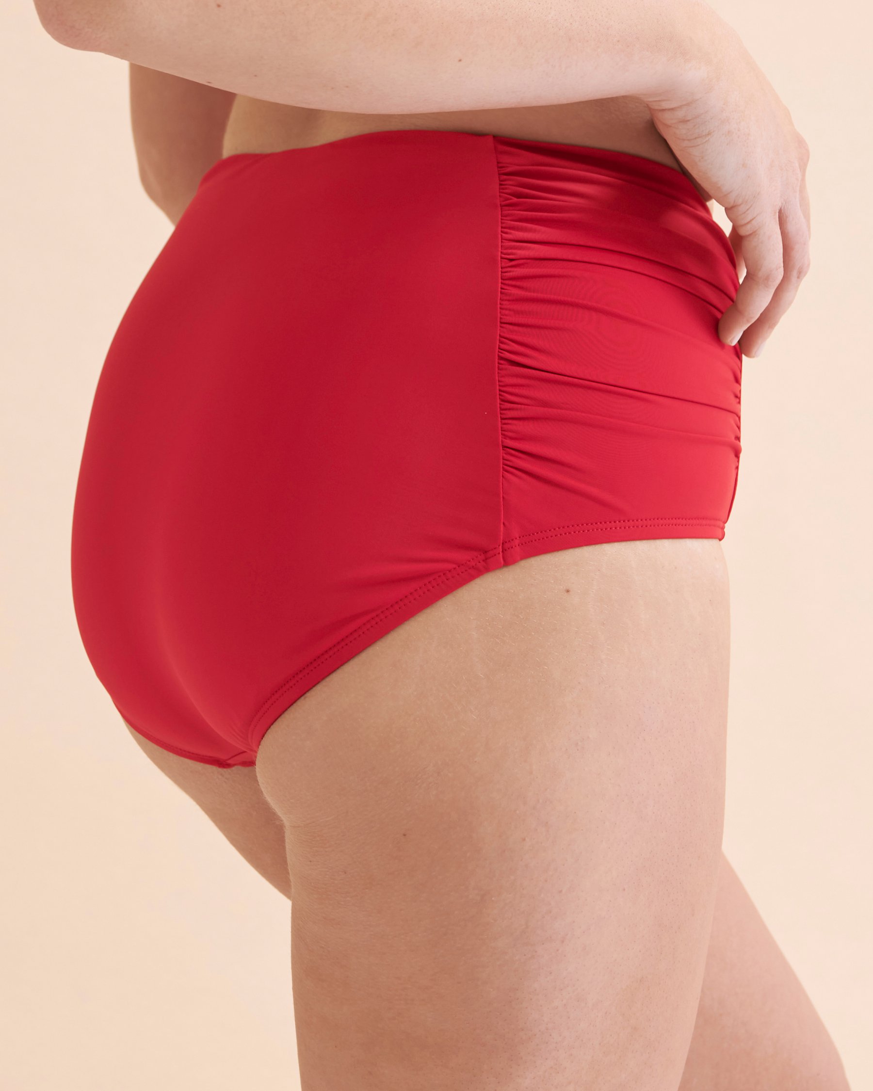 JANTZEN Solid Shirred Side High Waist Bikini Bottom Red JZ23170H - View3