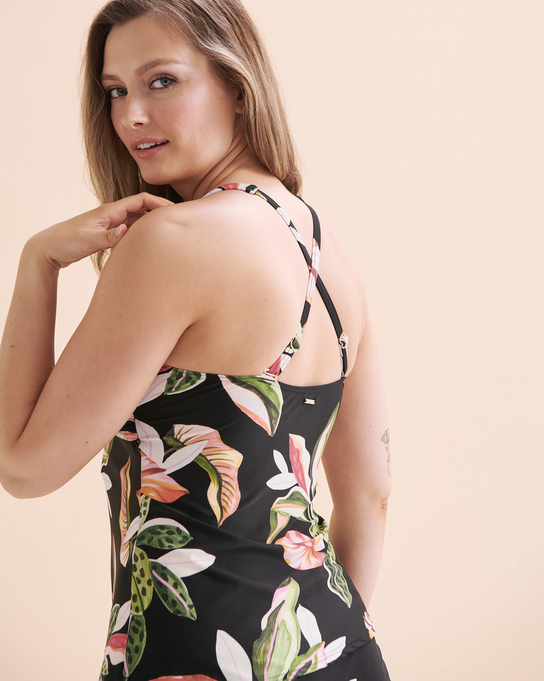 SEA LEVEL Sundown Cross Front Tankini Top Black Tropical SL3316SD - View3