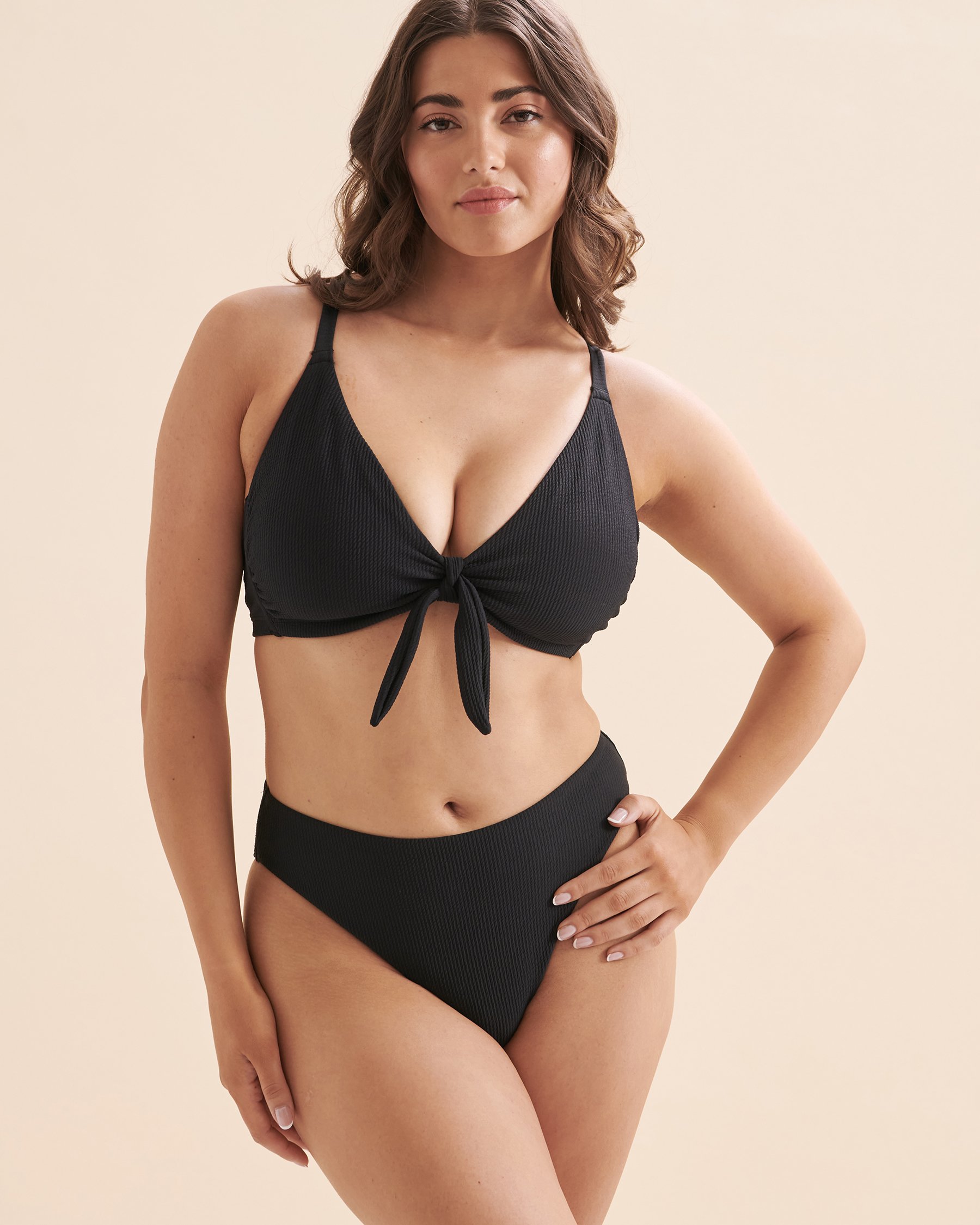 TROPIK Textured D Cup Triangle Bikini Top Black 01200065 - View5