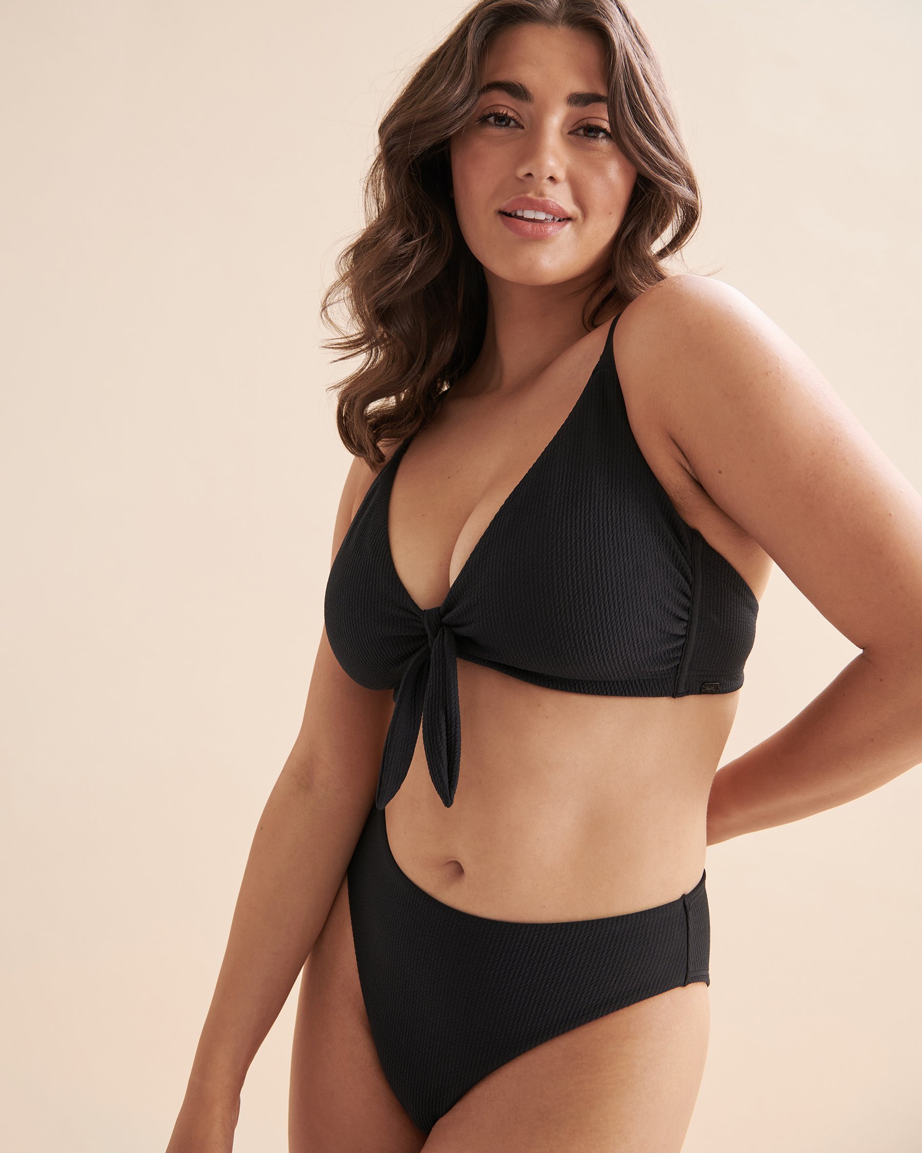 TROPIK Textured D Cup Triangle Bikini Top Black 01200065 - View7