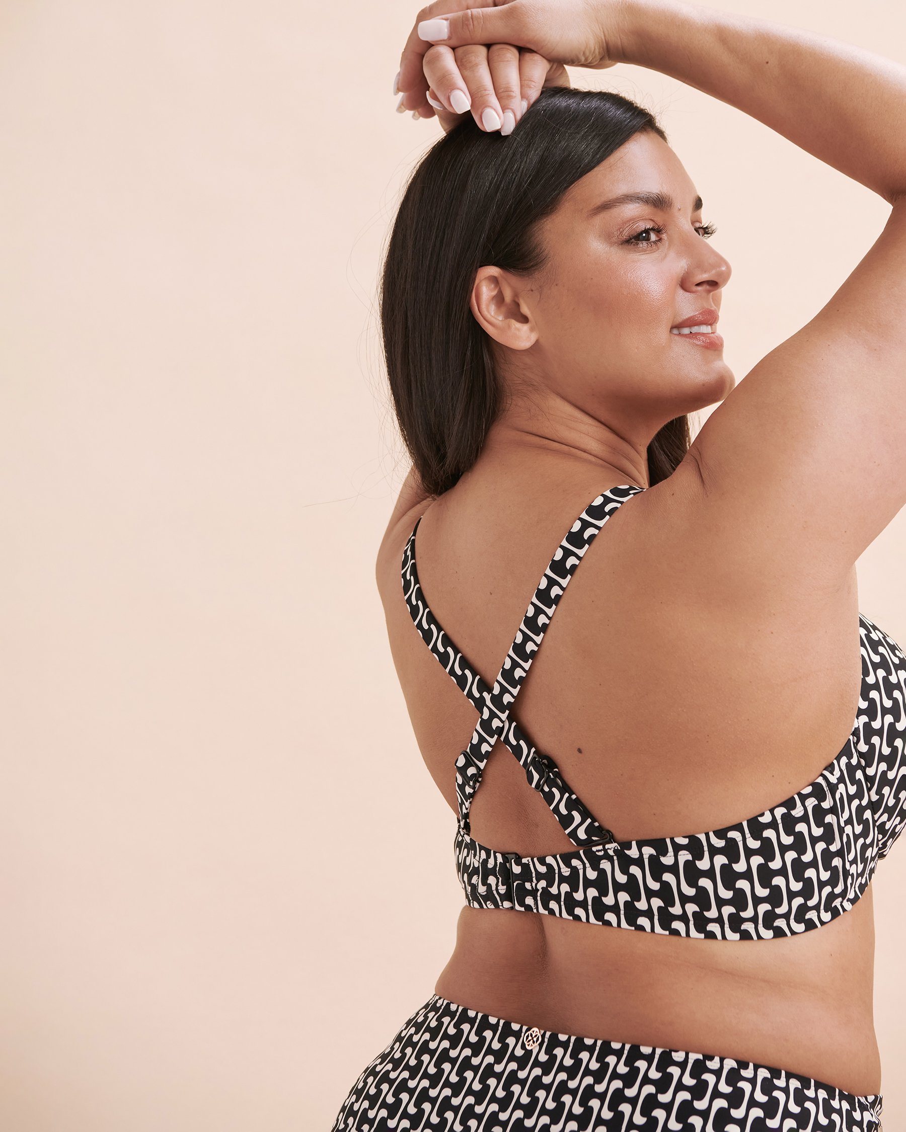 TURQUOISE COUTURE Black Geometric D Cup Plunge Bikini Top Black Geometric 01200069 - View8