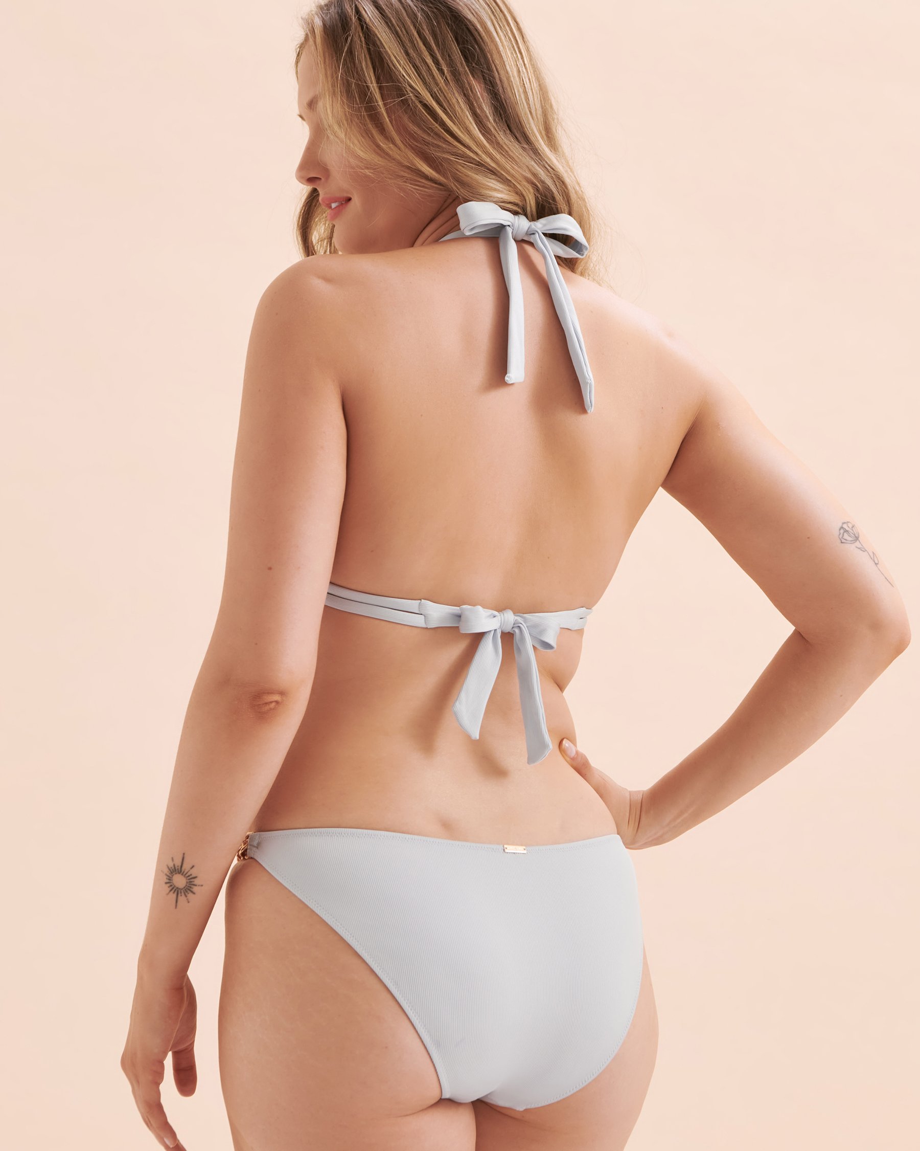 SANTEMARE Haut de bikini triangle à anneaux dorés Bleu ciel 01100277 - View4