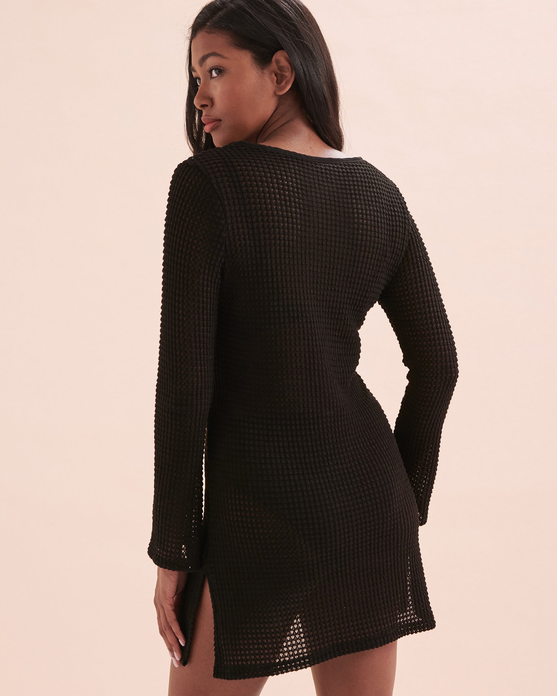 COVER ME Crochet Long Sleeve Dress Black 24020830 - View2