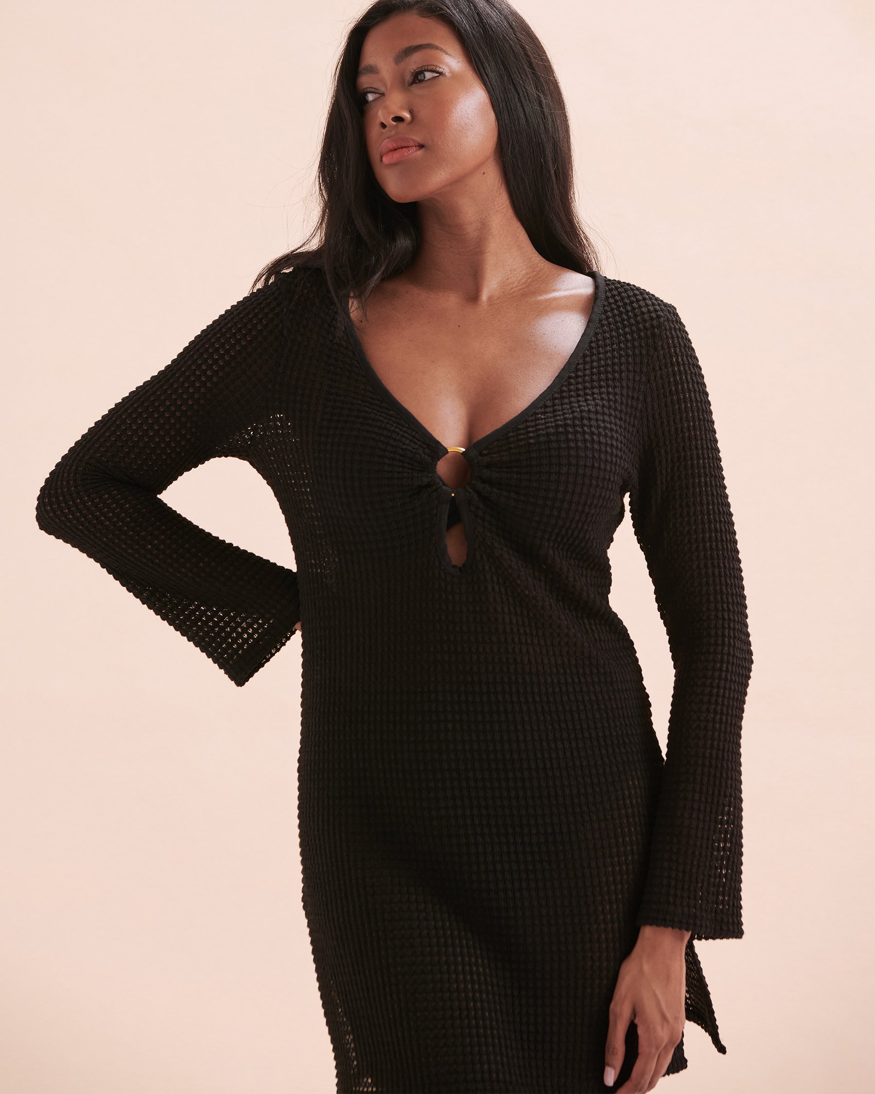 COVER ME Crochet Long Sleeve Dress Black 24020830 - View4