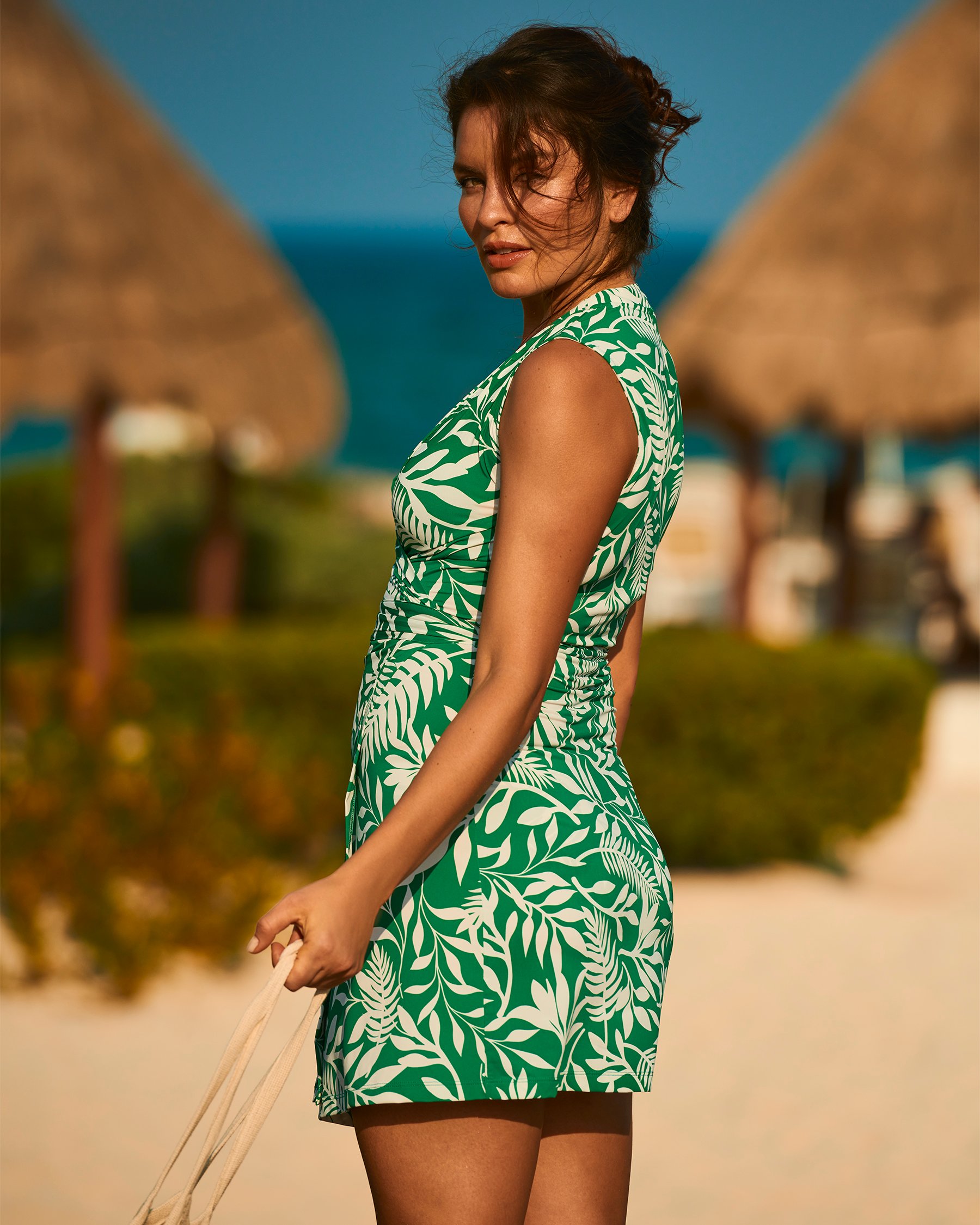 EAU DE SEA Robe portefeuille courte Vert tropical 02300116 - Voir3