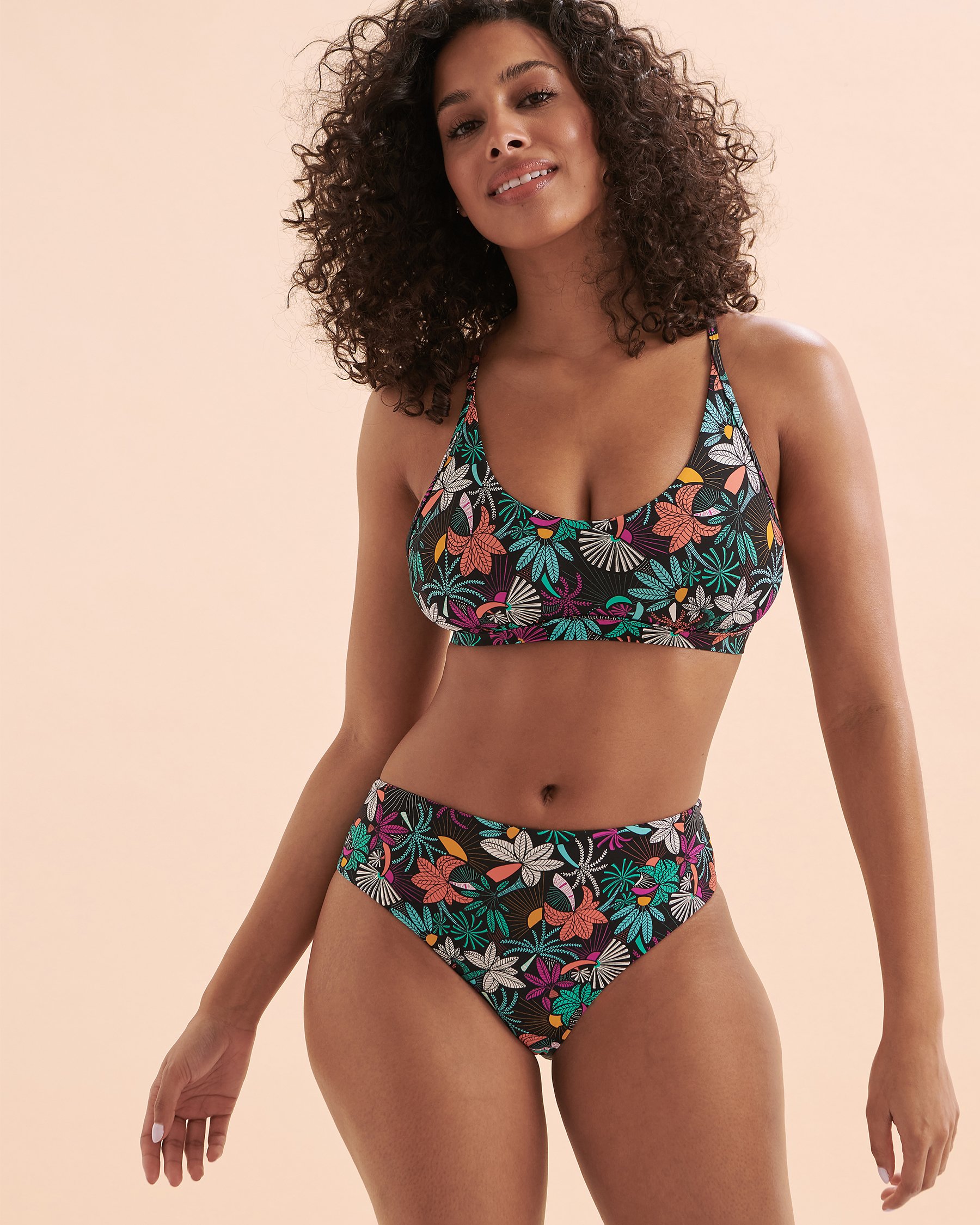 EIDON Sand & Sea High Waist Cheeky Bikini Bottom Black Tropical 35254153 - View4