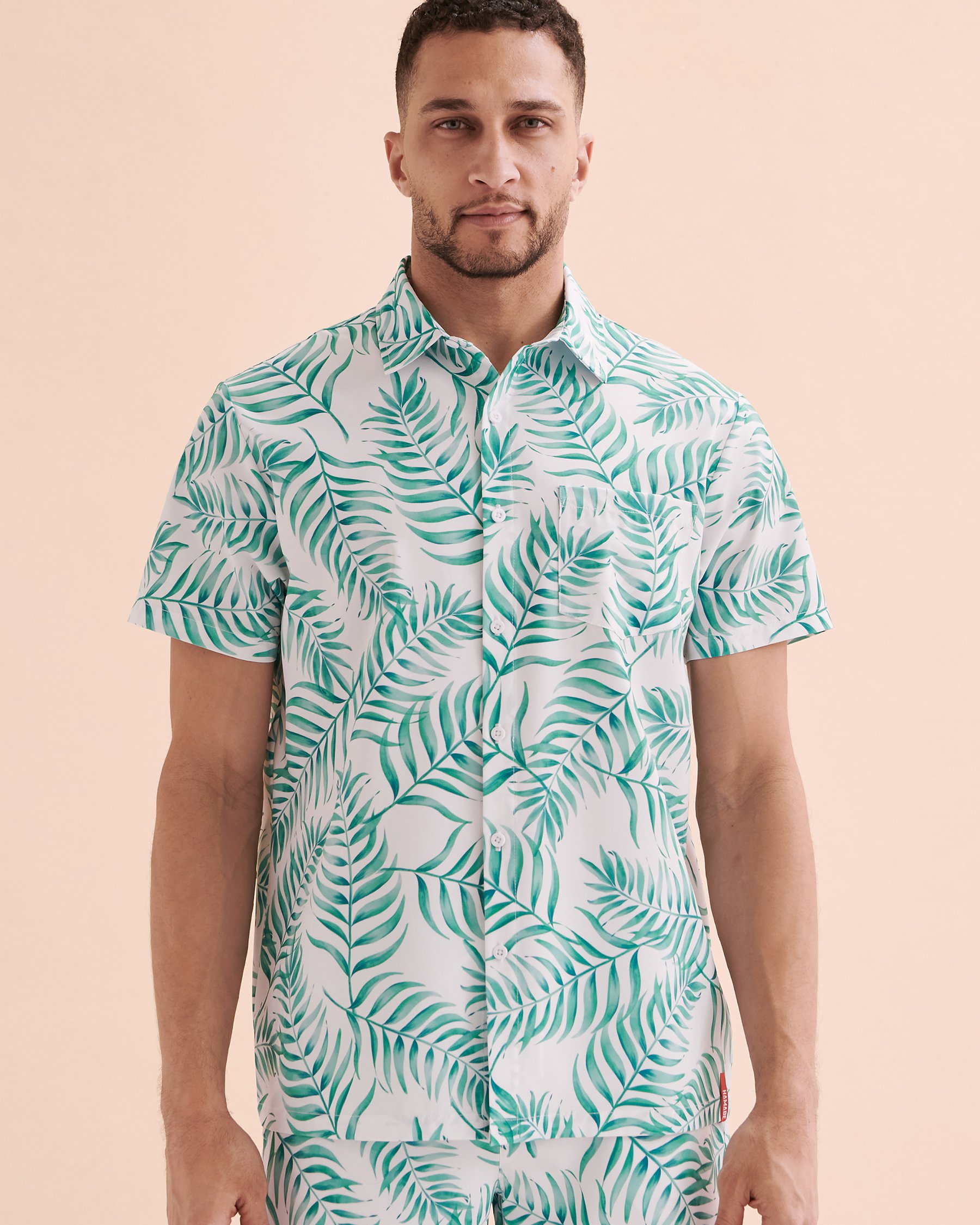 HAMABE Short Sleeve Shirt White and Green Tropical 04100019 - View4