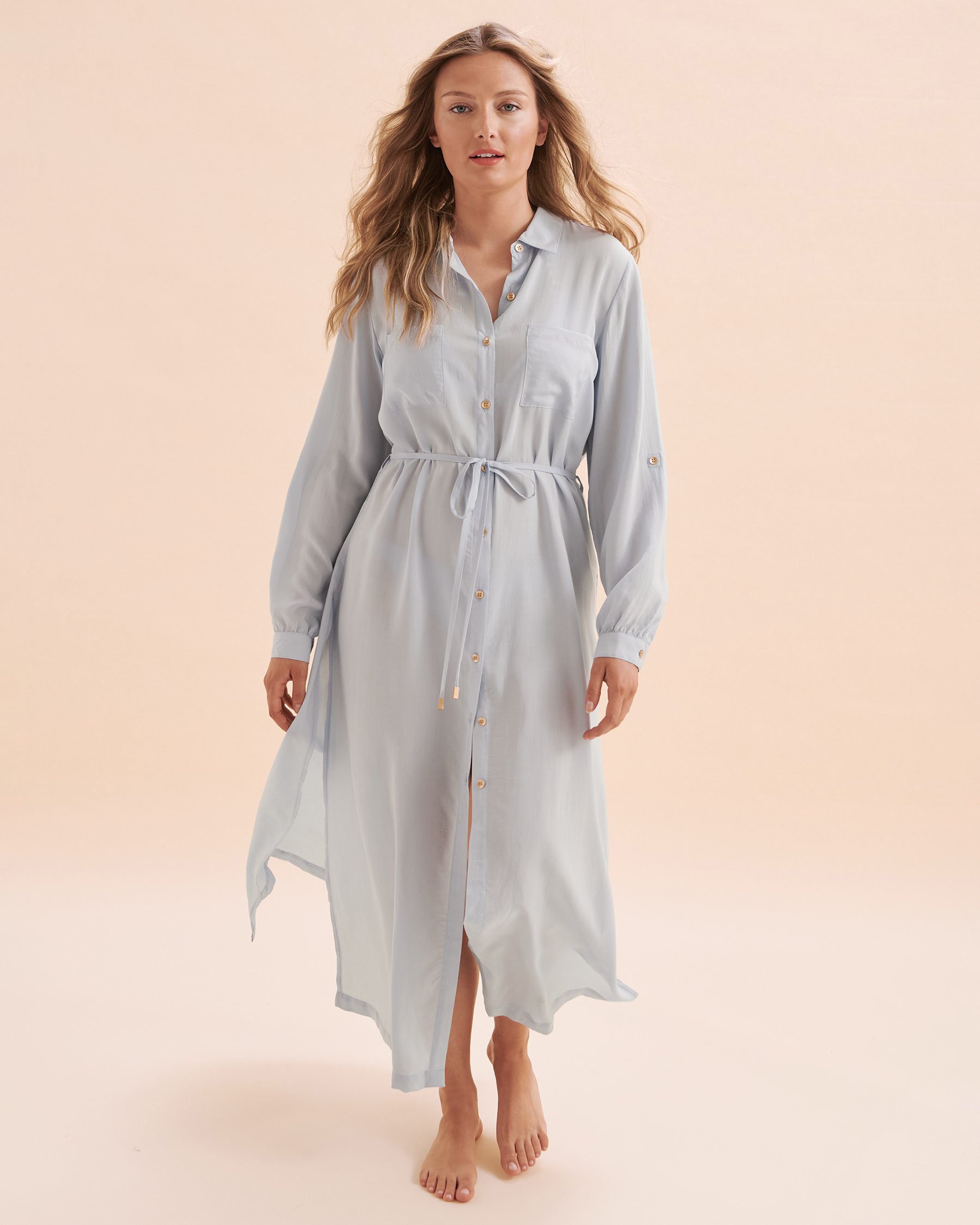 SANTEMARE Maxi Shirt Dress Light Sky Blue 02300115 - View5