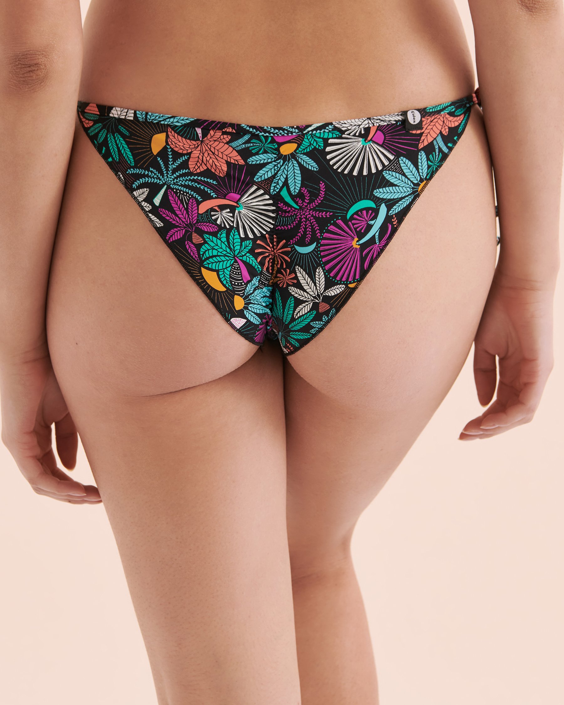 EIDON Sand & Sea Tiki Side Tie Brazilian Bikini Bottom Black Tropical 3525428 - View4