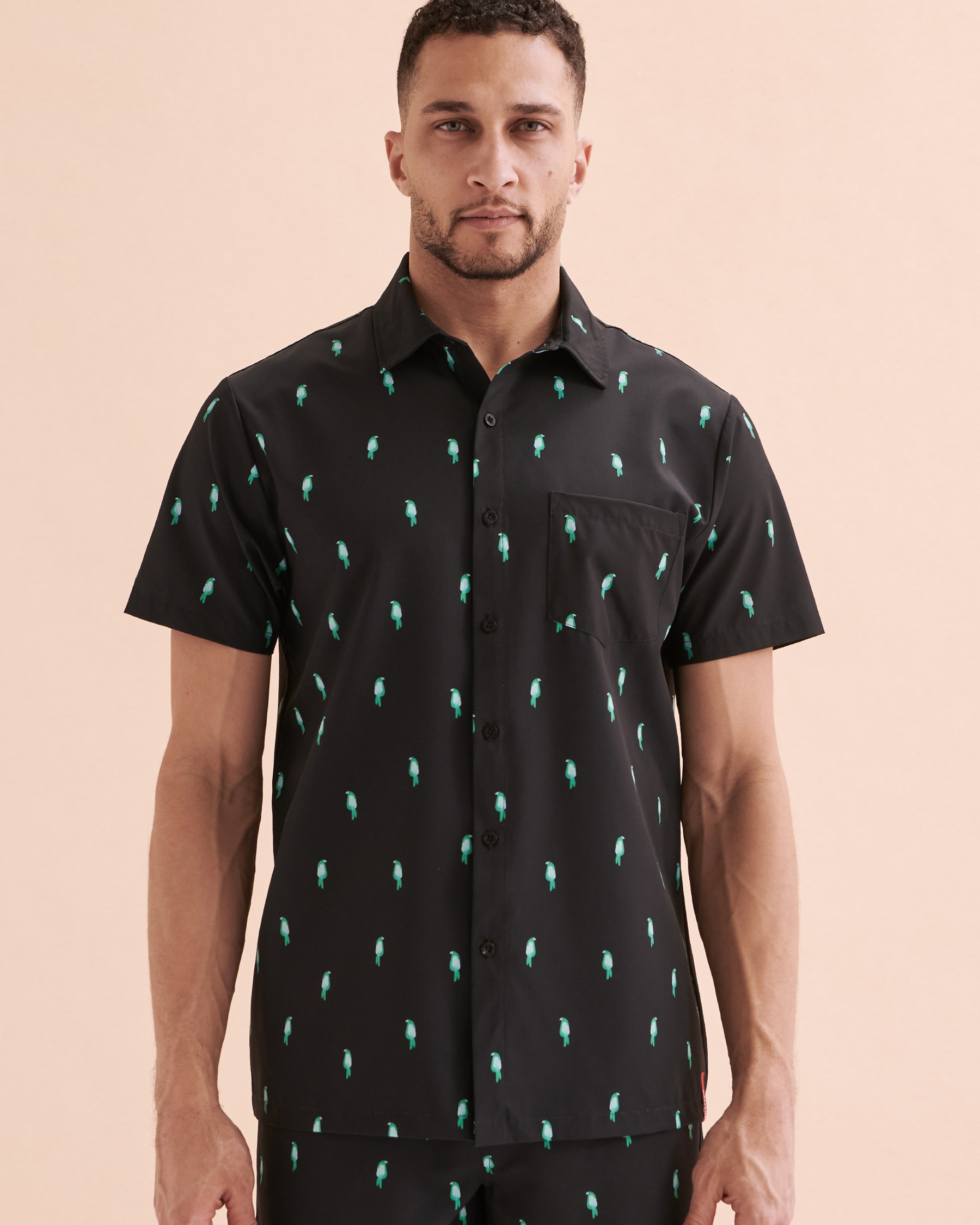 HAMABE Short Sleeve Shirt Green Parrots 04100019 - View6