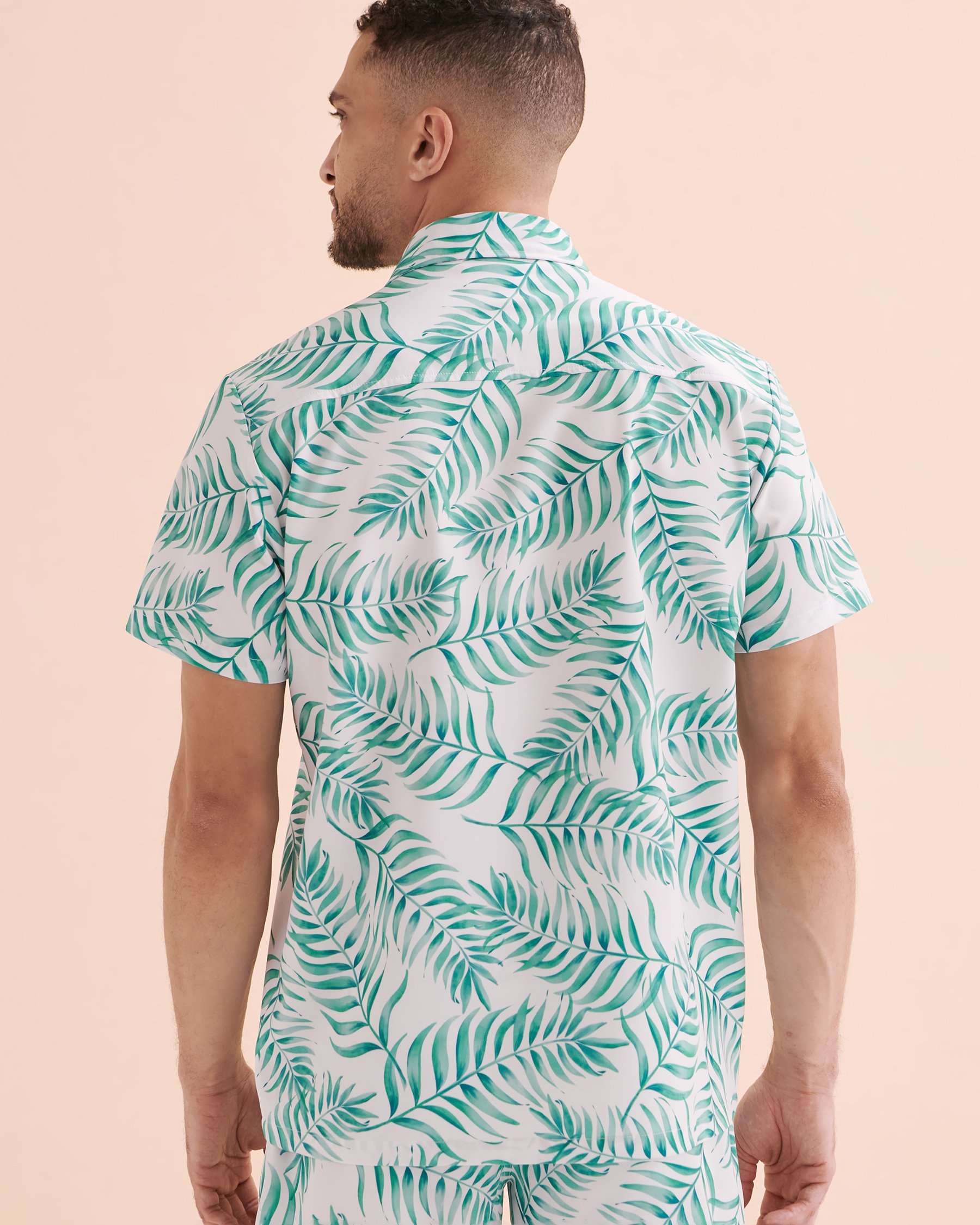 HAMABE Short Sleeve Shirt White and Green Tropical 04100019 - View3