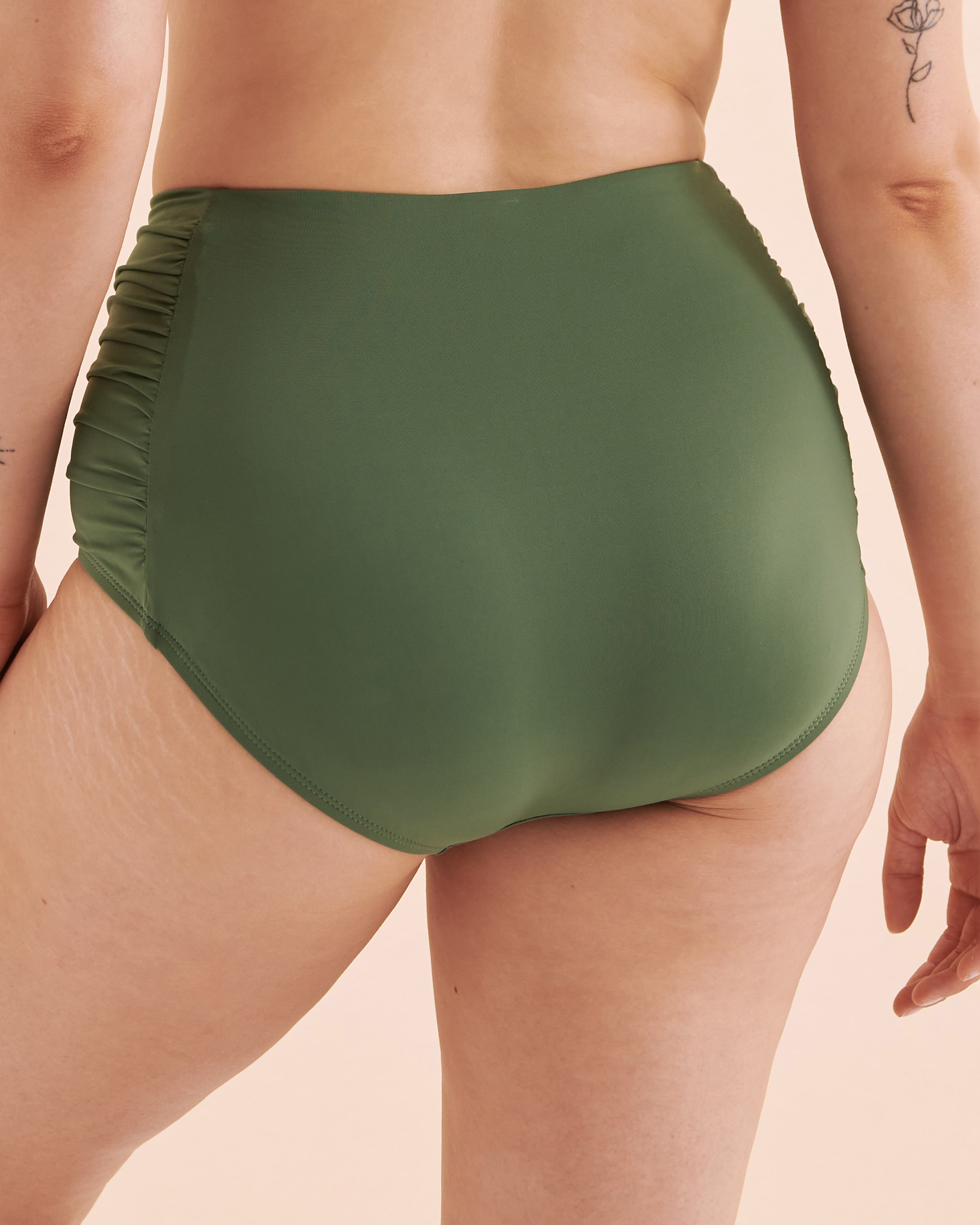 JANTZEN Solid Shirred Side High Waist Bikini Bottom Green JZ23170H - View2