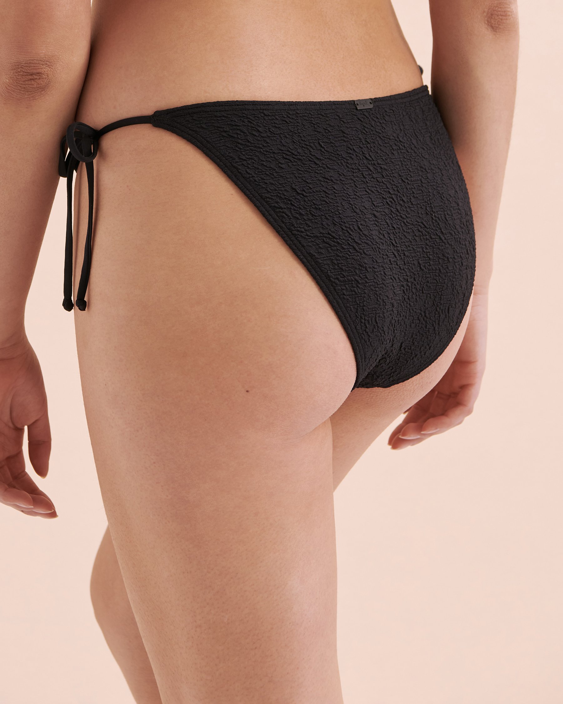 TROPIK Textured Side Tie Brazilian Bikini Bottom Black 01300299 - View4