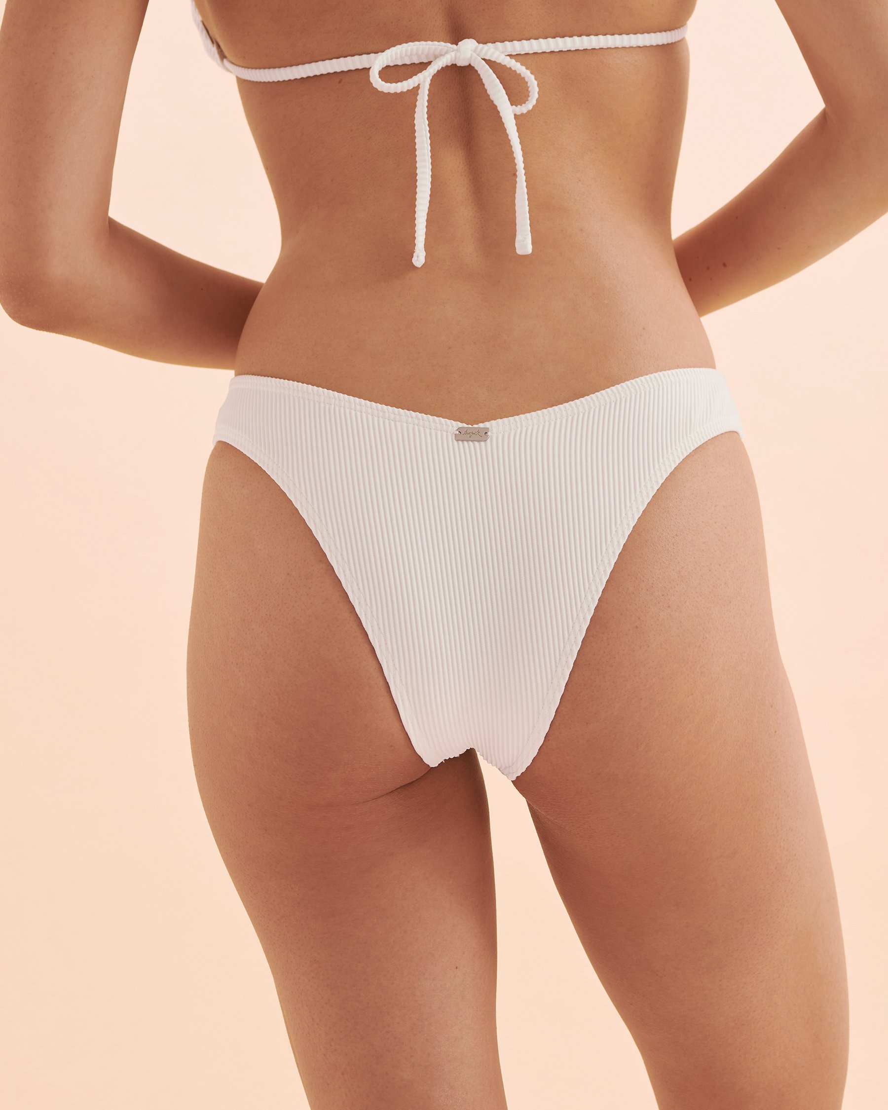 TROPIK Ribbed V-cut Thong Bikini Bottom White 01300302 - View6