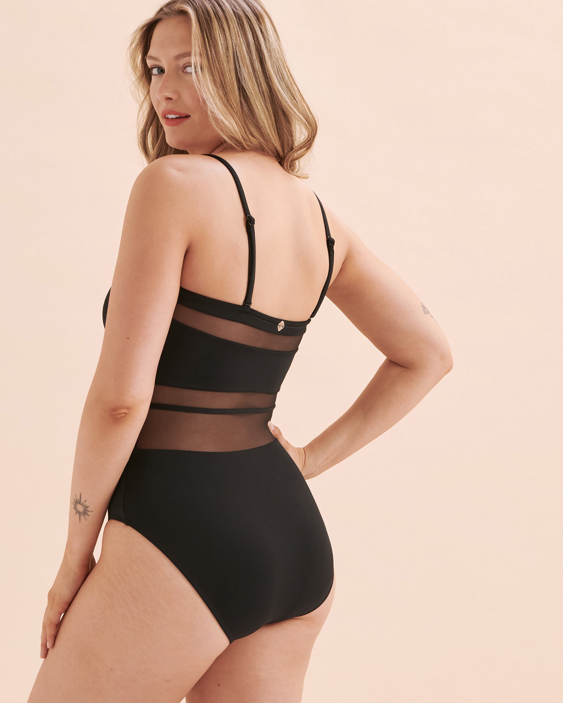 TURQUOISE COUTURE Mesh Inserts Bandeau One-piece Swimsuit Black 01400058 - View12