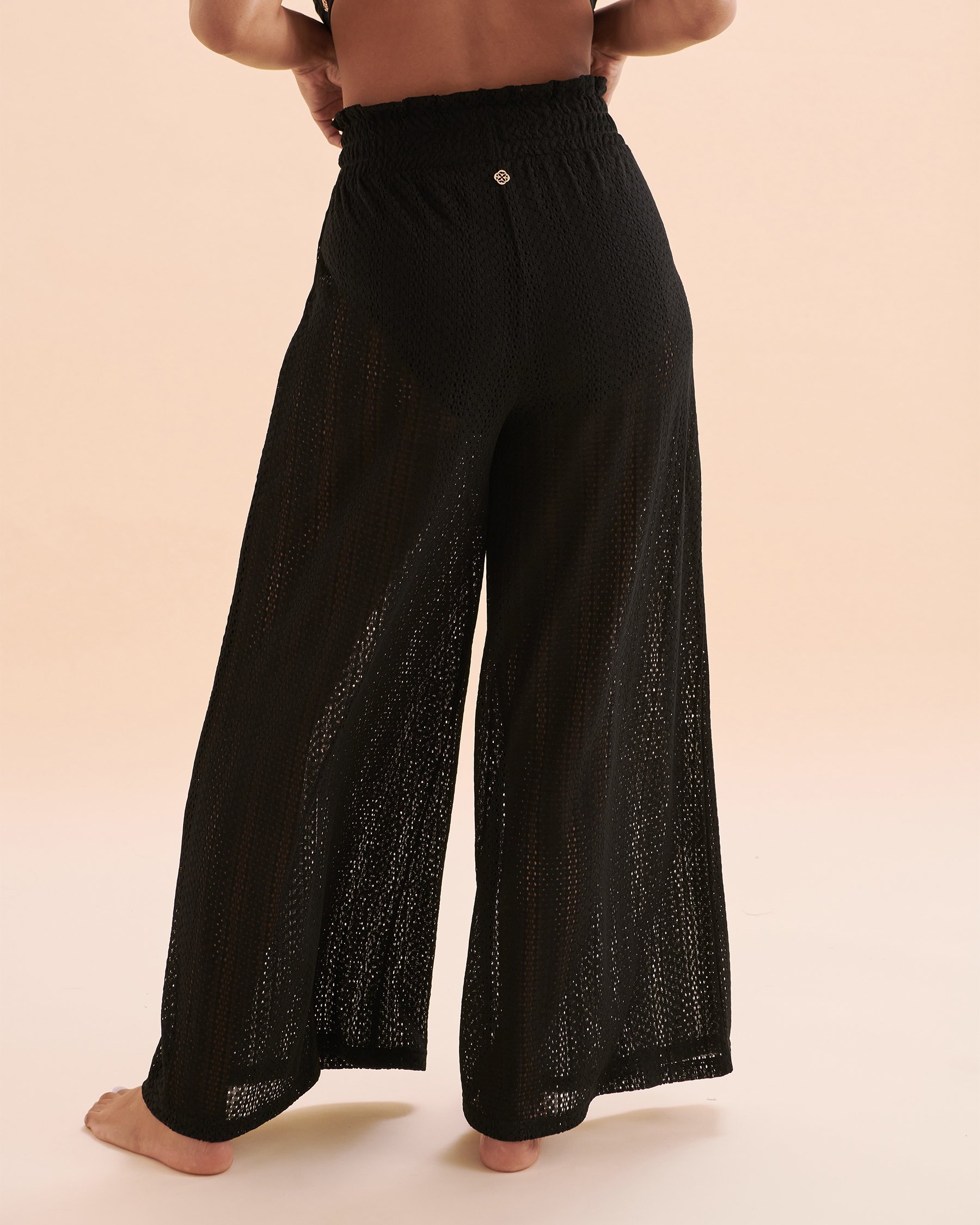 TURQUOISE COUTURE Wide Leg Crochet Pants Black 02200059 - View5