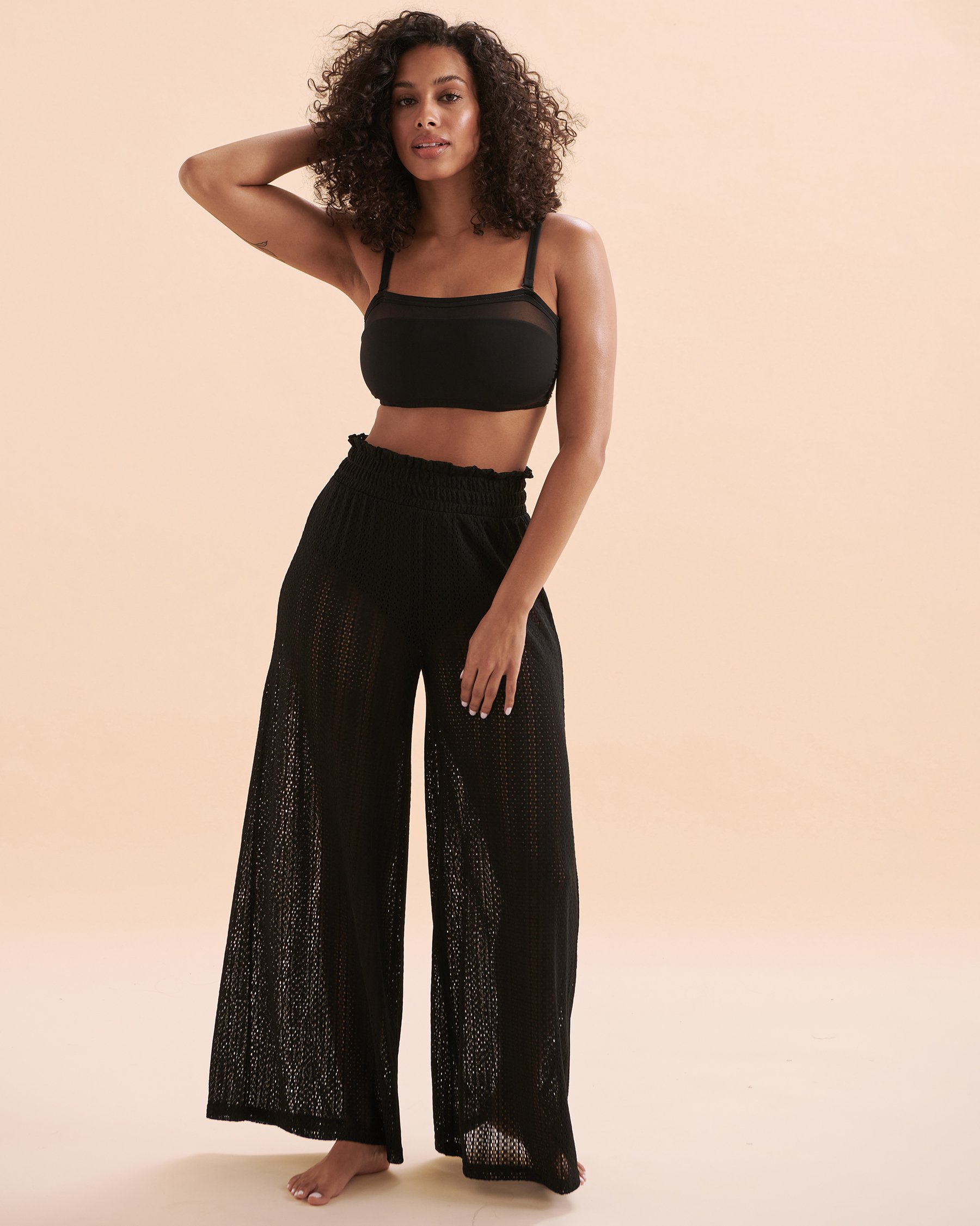 TURQUOISE COUTURE Wide Leg Crochet Pants Black 02200059 - View7