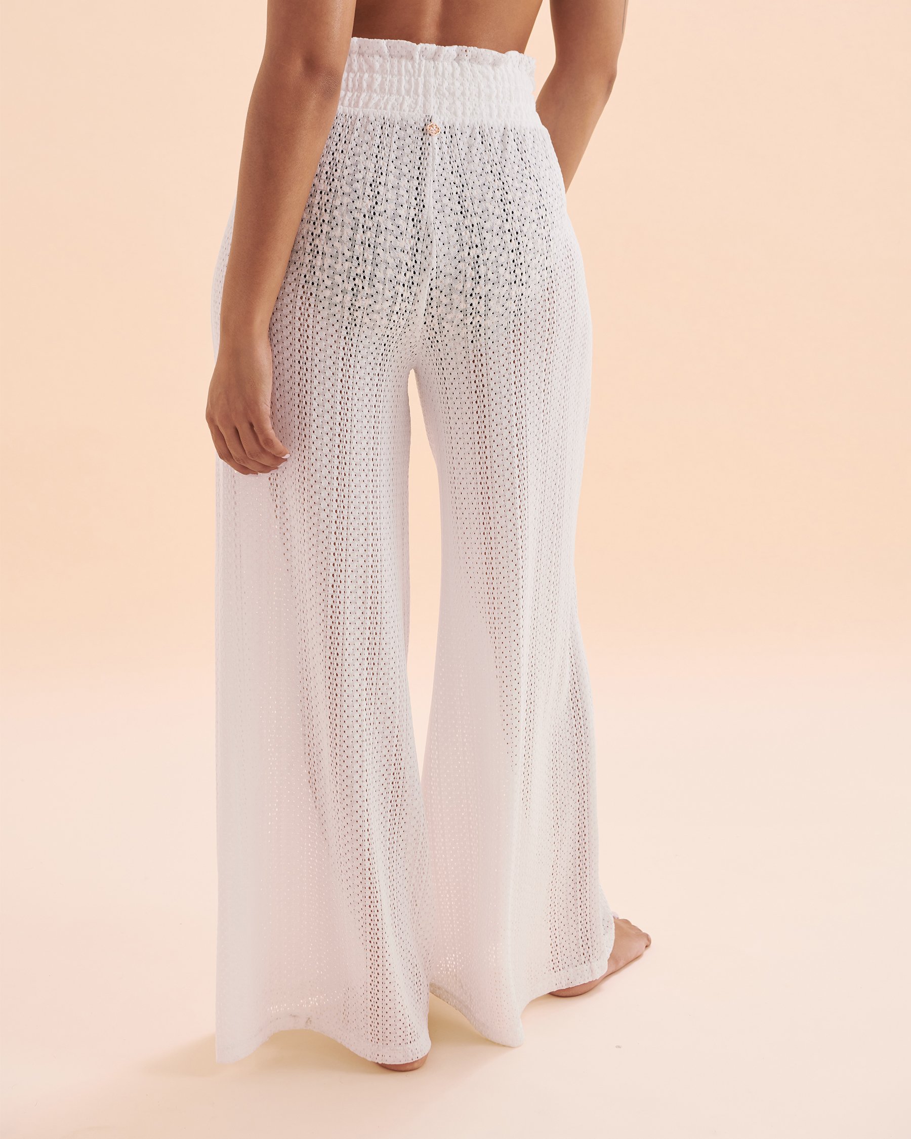 TURQUOISE COUTURE Wide Leg Crochet Pants Bright White 02200059 - View2