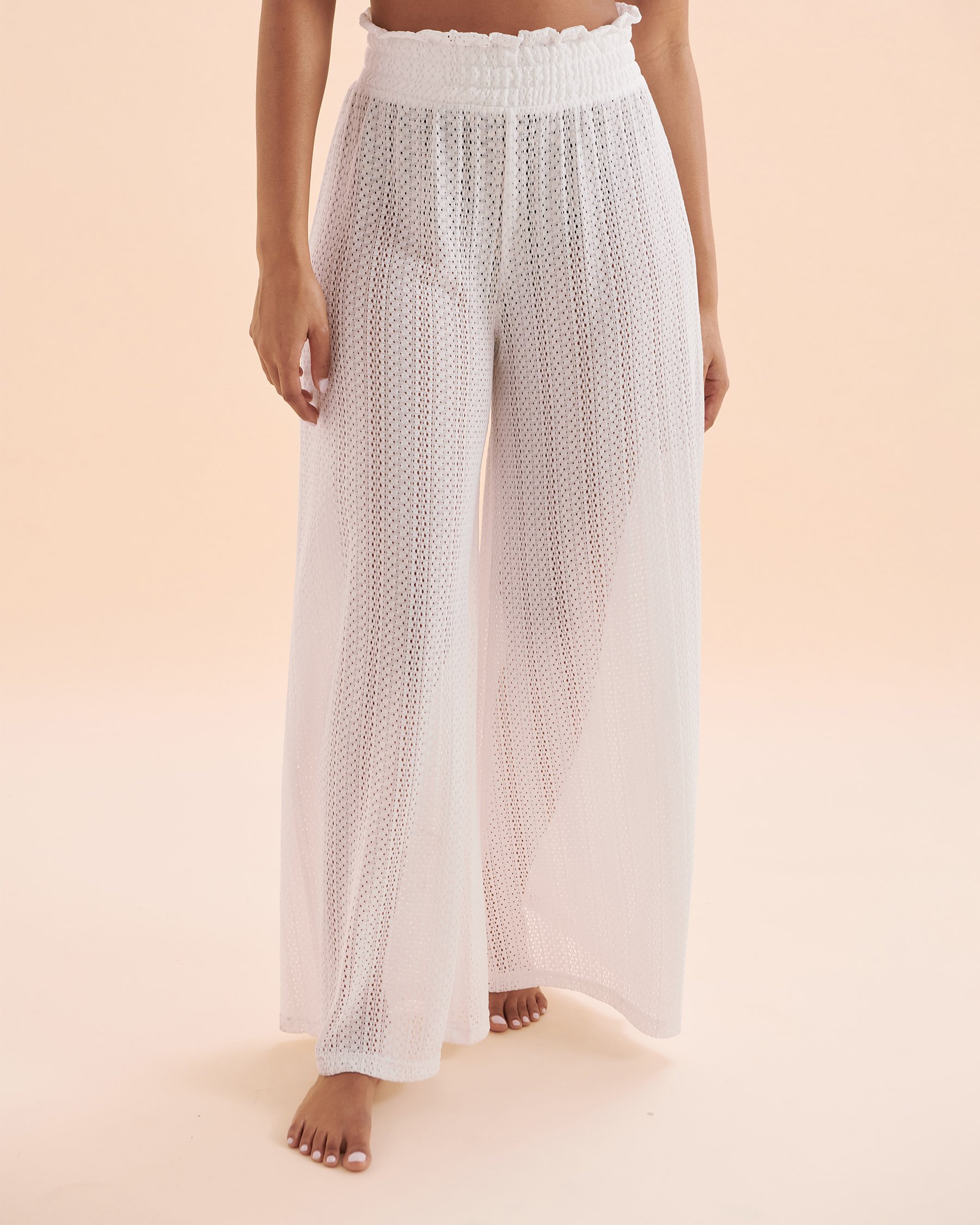 TURQUOISE COUTURE Pantalon jambe large en crochet Blanc éclatant 02200059 - View1