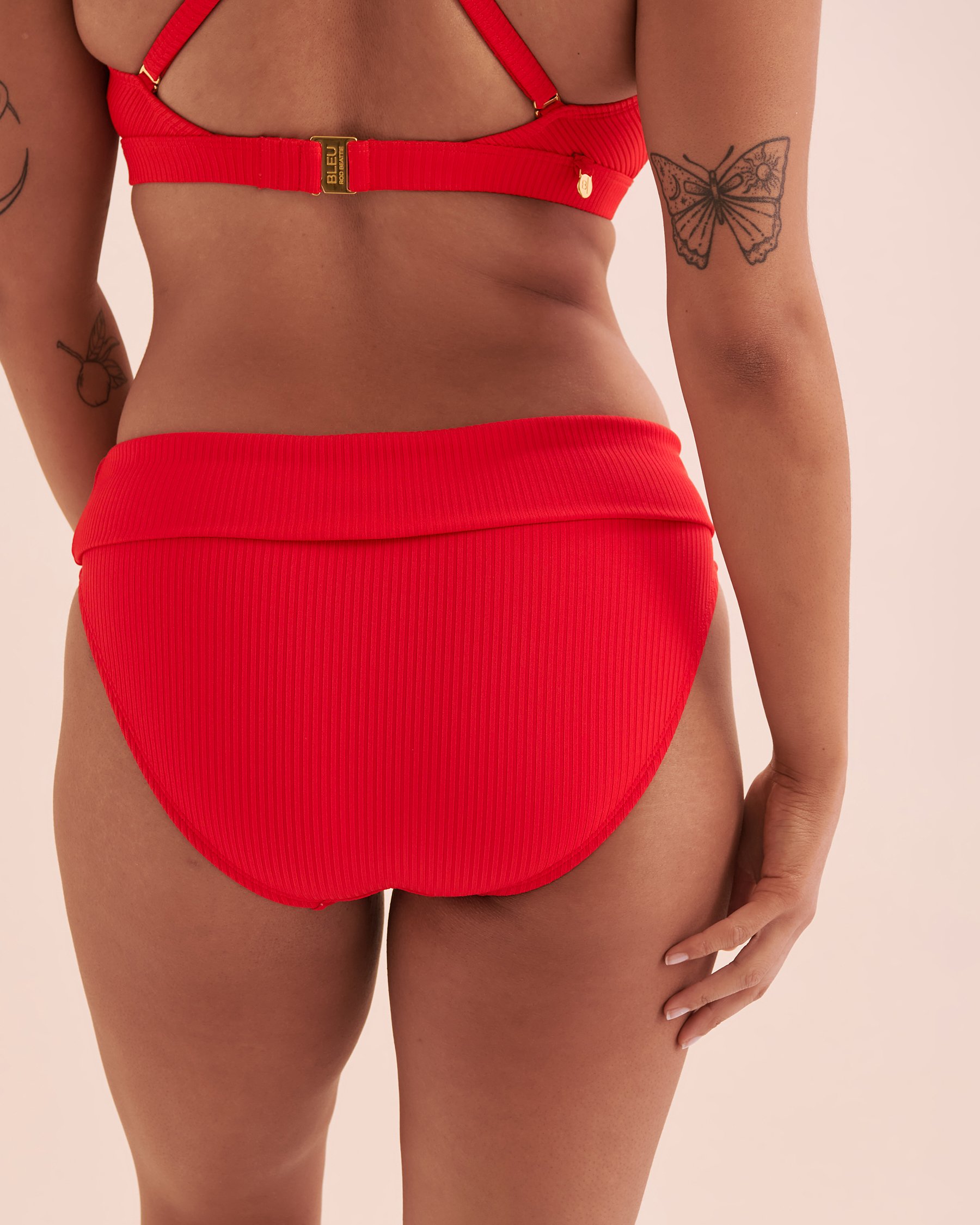 BLEU ROD BEATTIE Bas de bikini bande de taille pliée Walk The Line Rouge RBWL24929 - View2