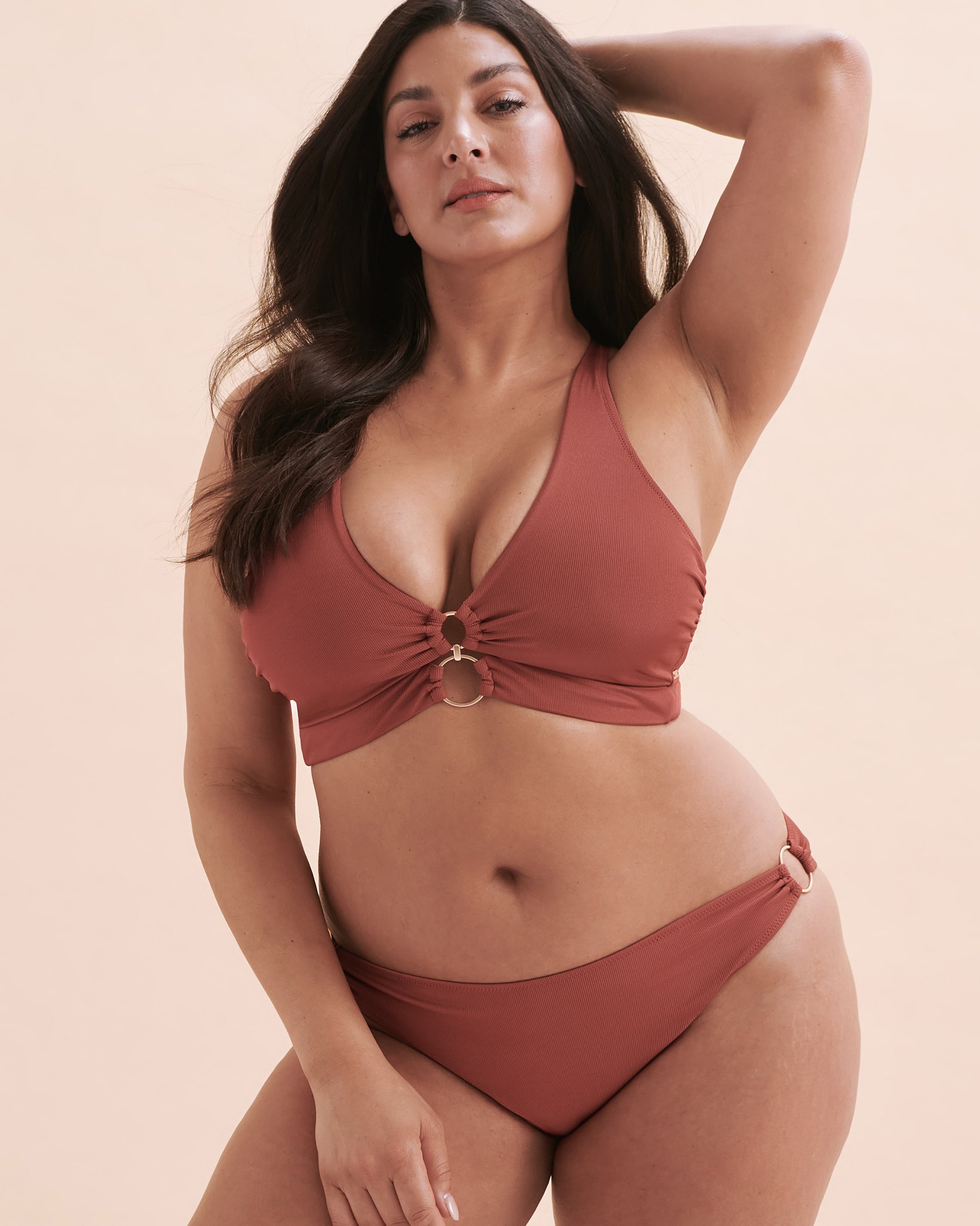 SANTEMARE Casablanca Ribbed Long Triangle Bikini Top Brown 01100283 - View7